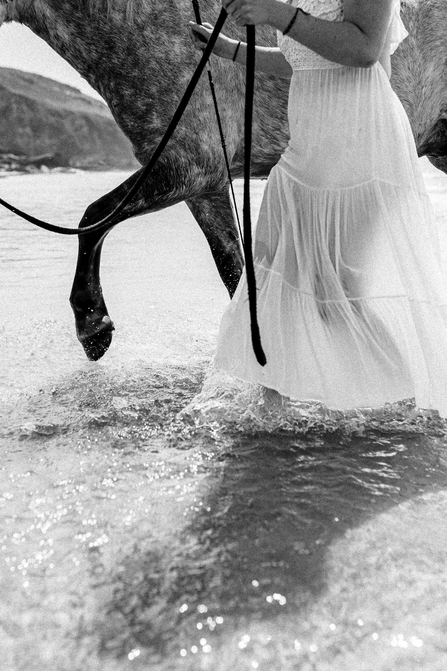 pas da,s l'eau avec son cheval