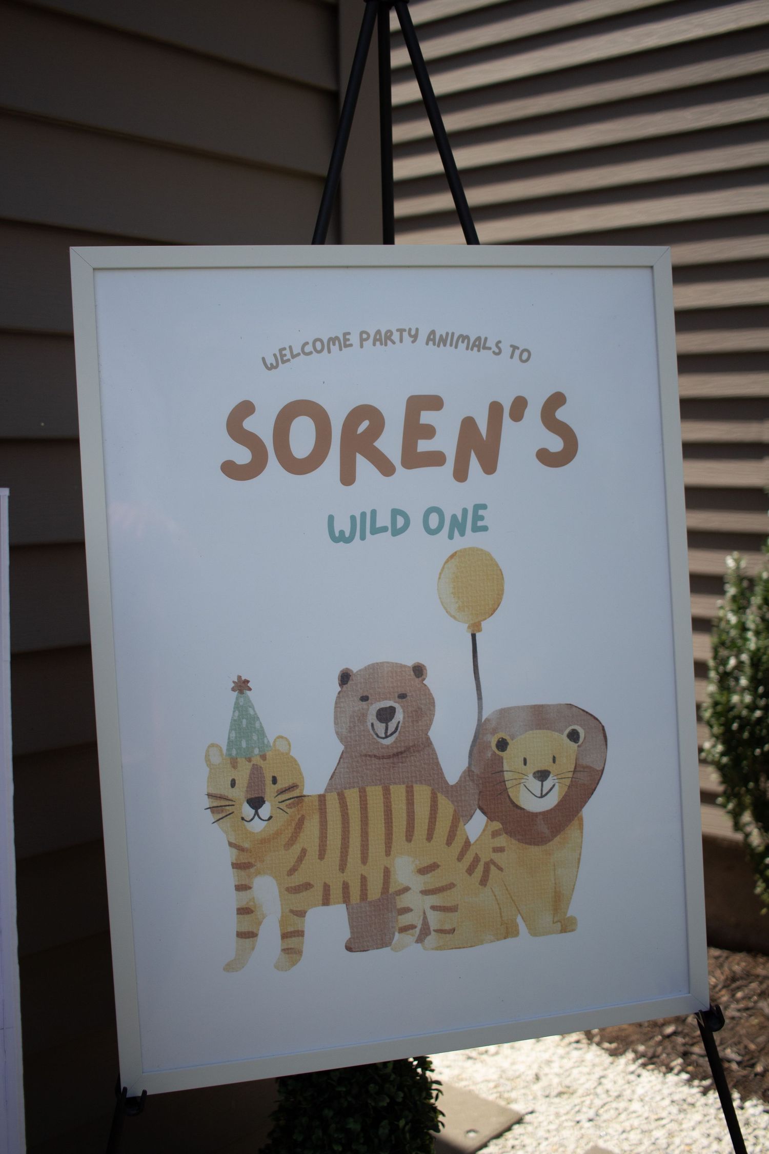 Whimsical hand-drawn illustrations of party animals and text displayed on a white backdrop.