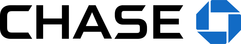 Chase Bank logo featuring a blue octagonal symbol with white lines next to black and blue text spelling CHASE.