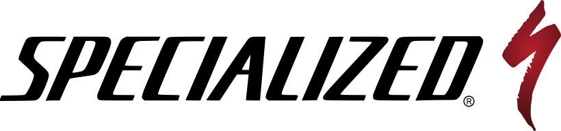 Red and white Specialized bicycle logo displayed on a dark background with angled text design.