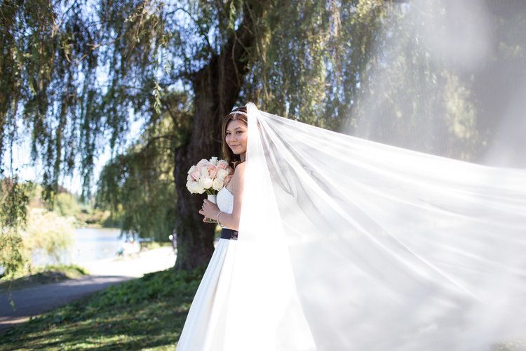 Series showing flowing white fabric being held up against trees in natural lighting.