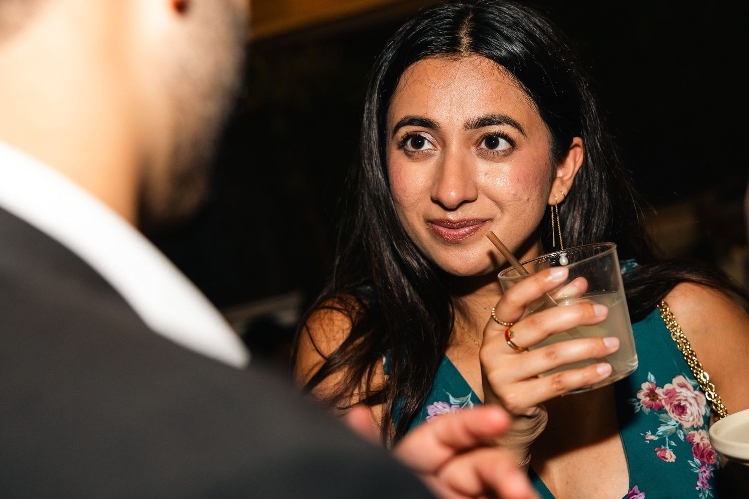 A series of candid party shots showing guests enjoying themselves in ambient lighting.