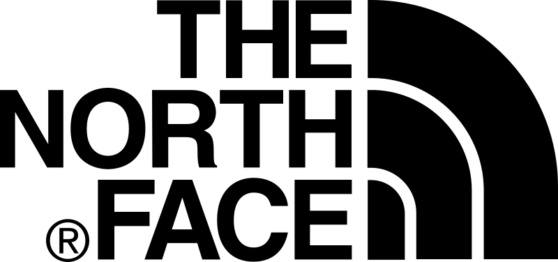 Collection of The North Face brand logos in black and white showing various design iterations over time.