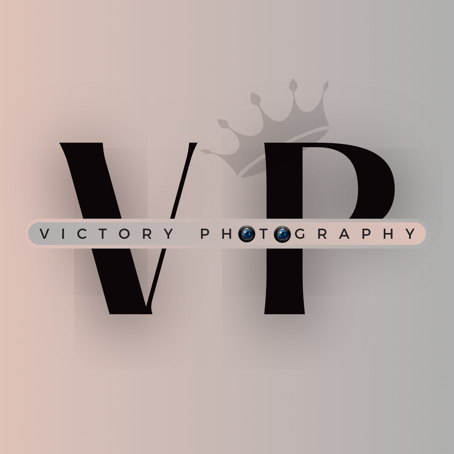 Minimalist photography logo design with crown icon in gray tones.