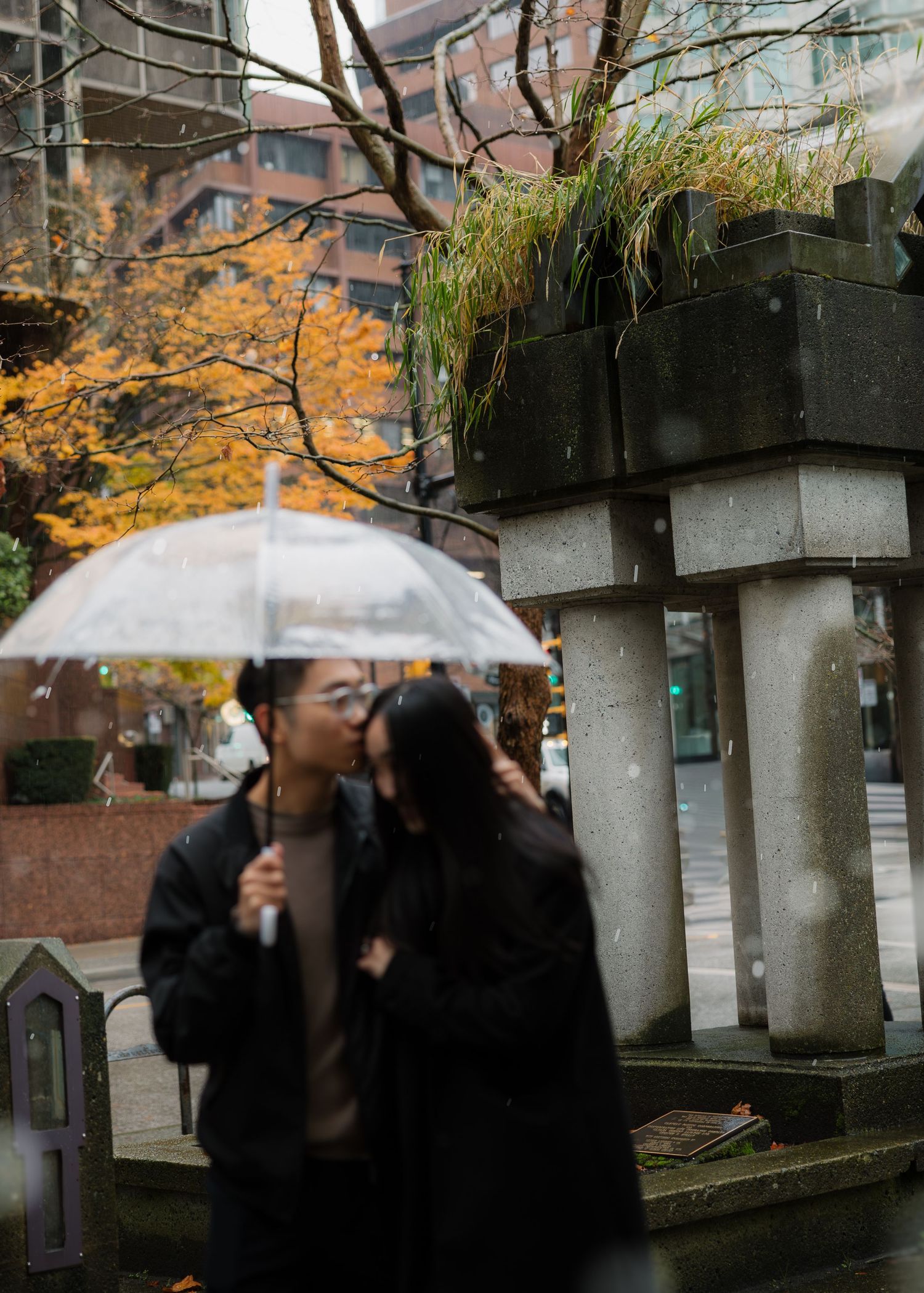 downtown Vancouver rainy couples session, umbrella photography, proposal photography, engagement session
