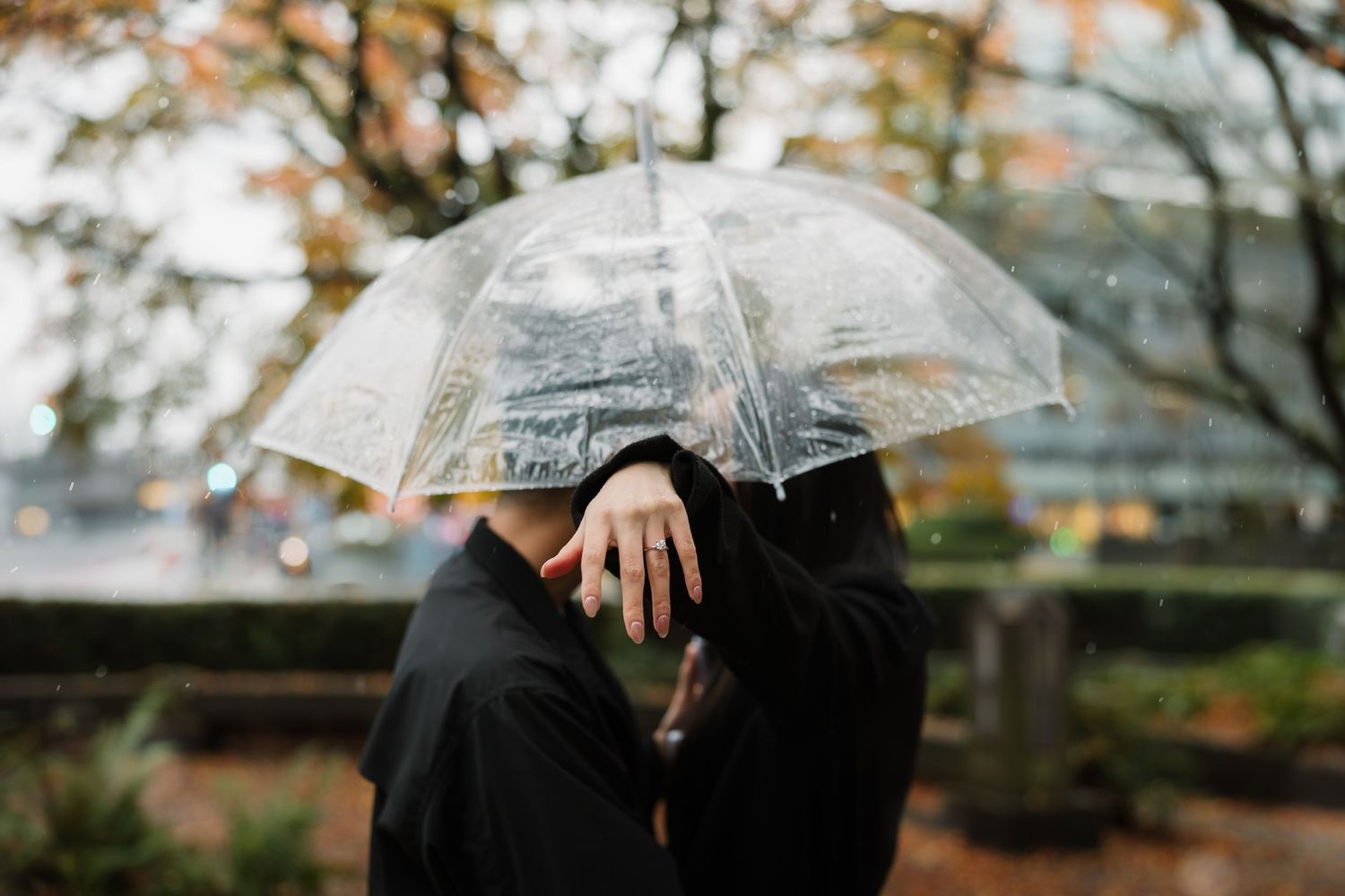 downtown Vancouver rainy couples session, umbrella photography, proposal photography, engagement session