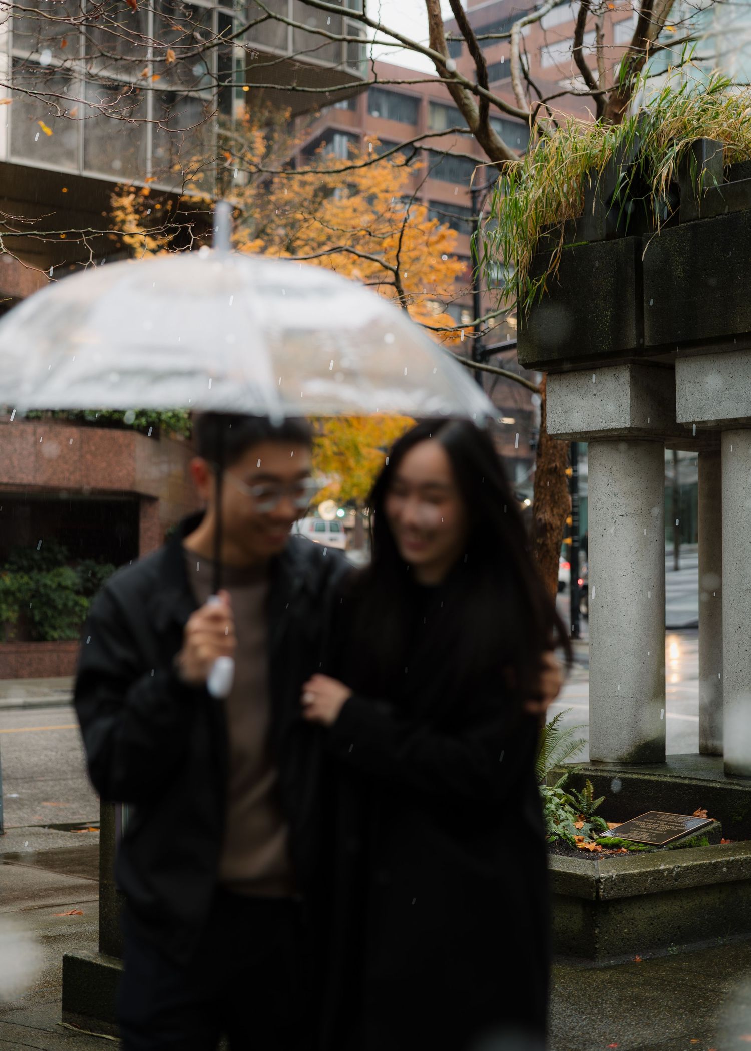 downtown Vancouver, rainy couples session, downtown Vancouver rainy couples session, umbrella photography, proposal photography, engagement