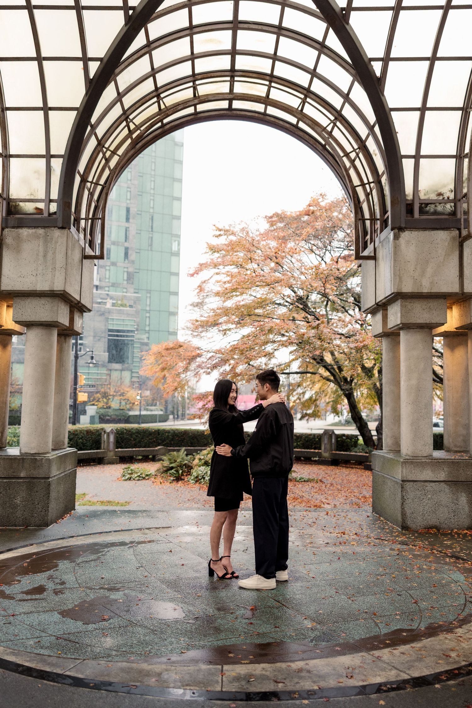 downtown Vancouver rainy couples session, umbrella photography, proposal photography, engagement session