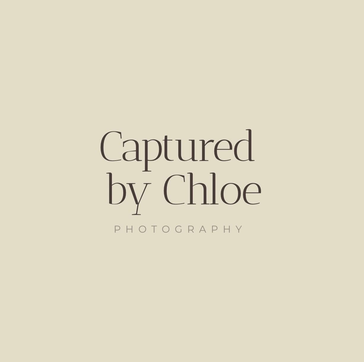 Decorative text layout showing 'Captured by Chloe Photography' in an elegant style against a neutral background.
