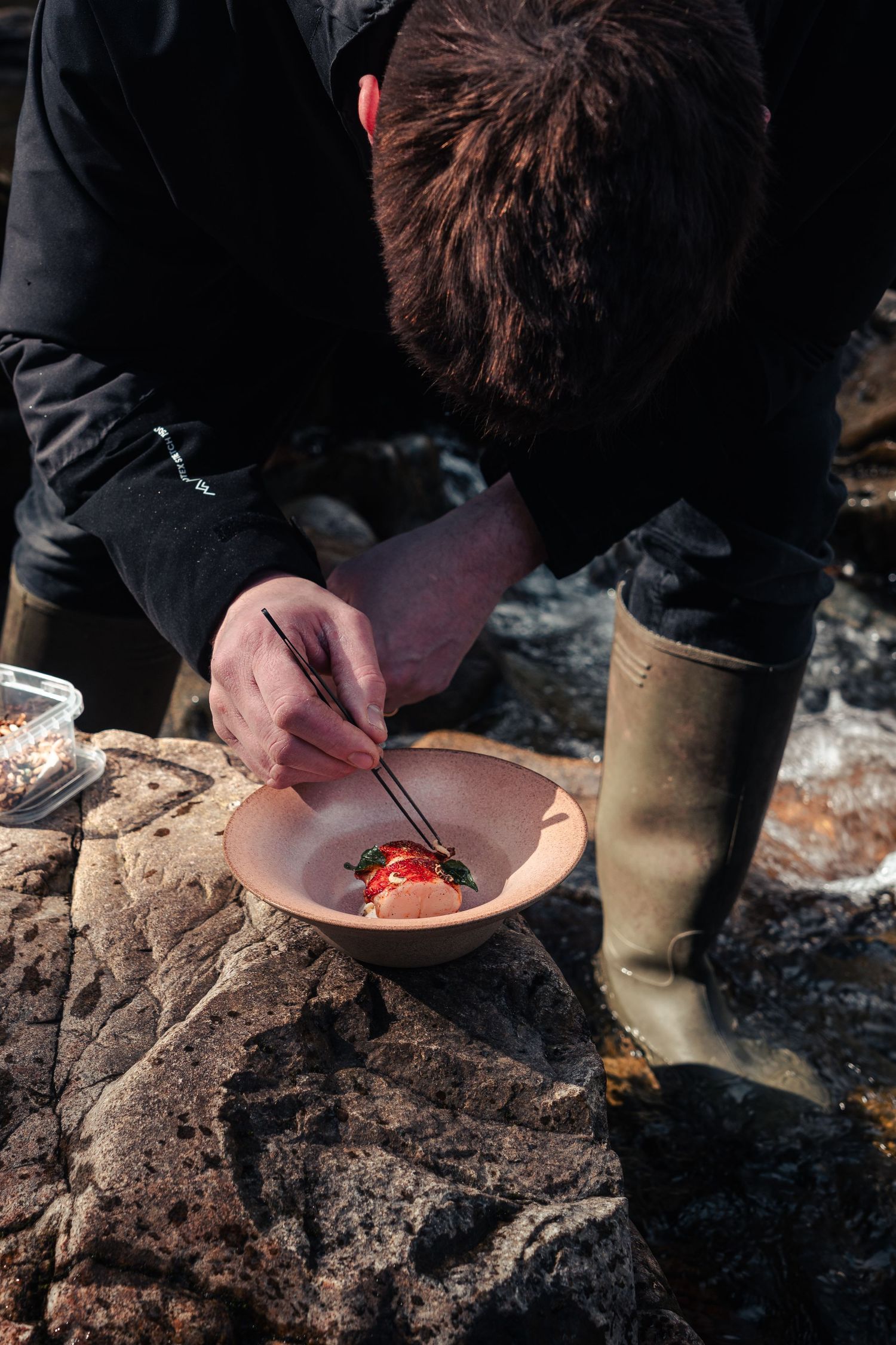 Lobster dish being plated by Orry Shand in the River Dee