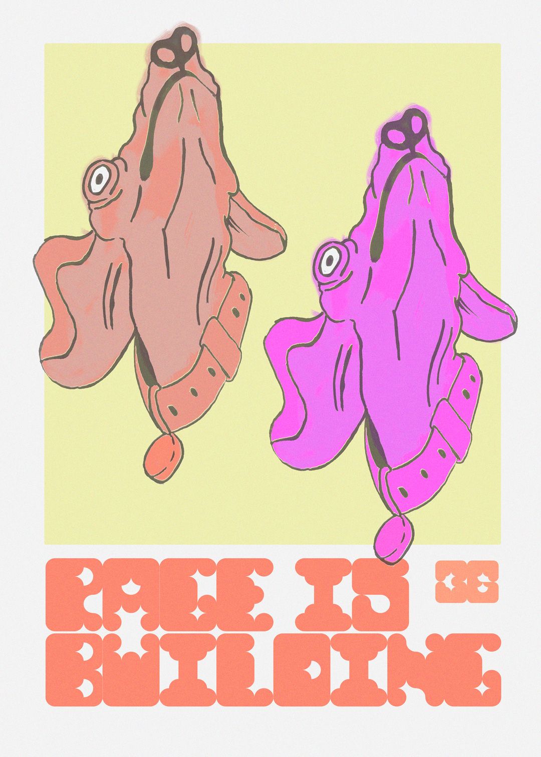 Handmade illustration of two hound dog heads wearing a collar. Illustration project by studio sale.