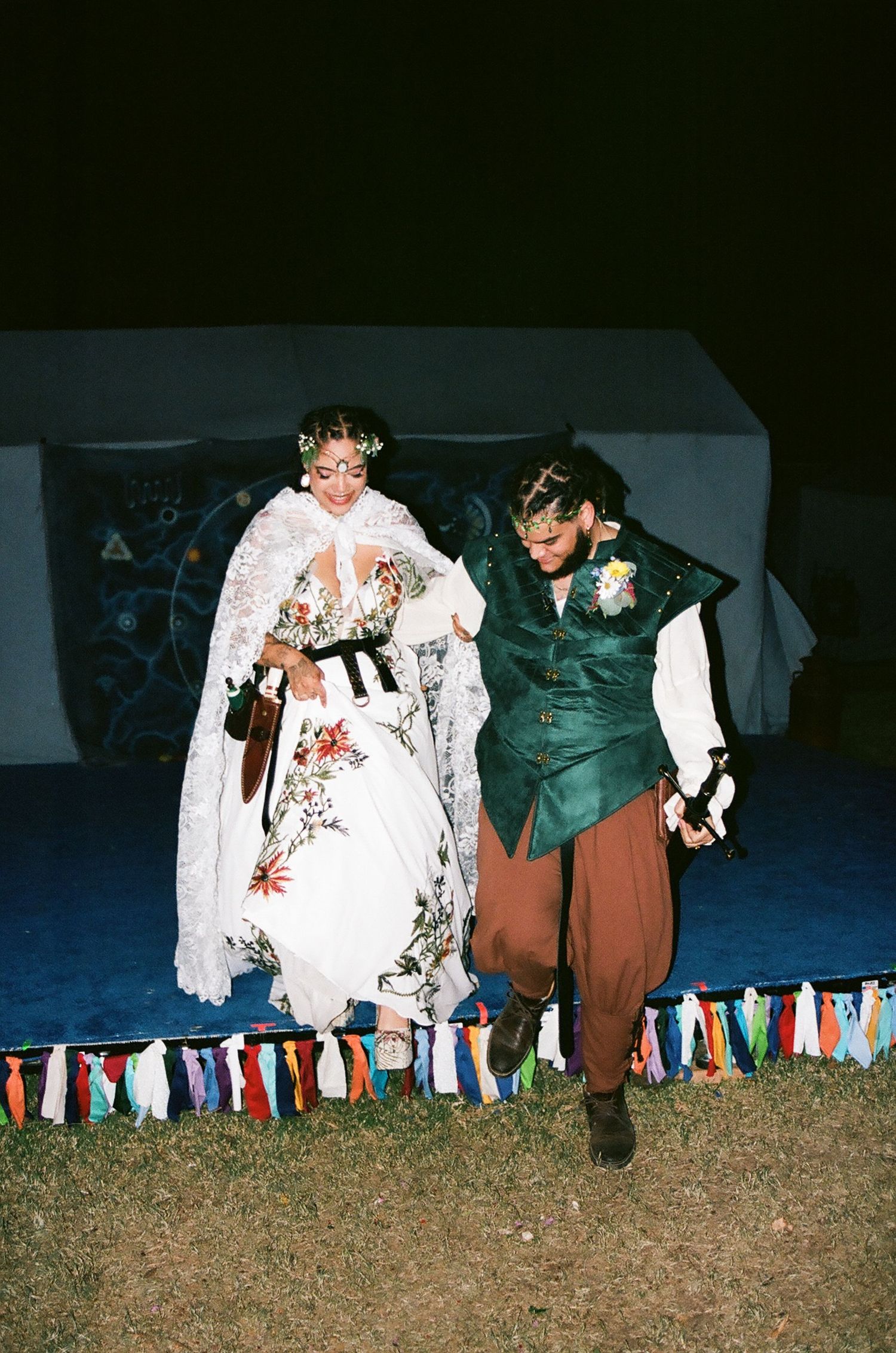 Just married couple leaving Renaissance Faire wedding