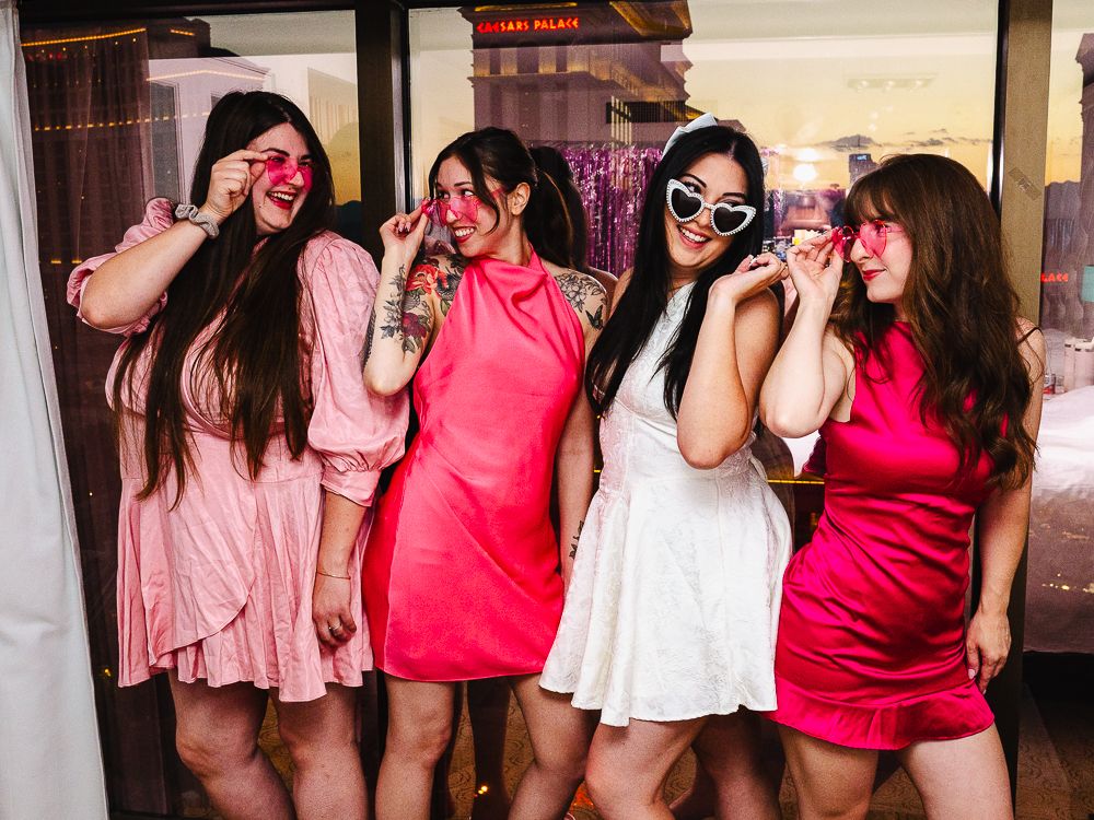 Bachelorette party in front of las vegas strip
