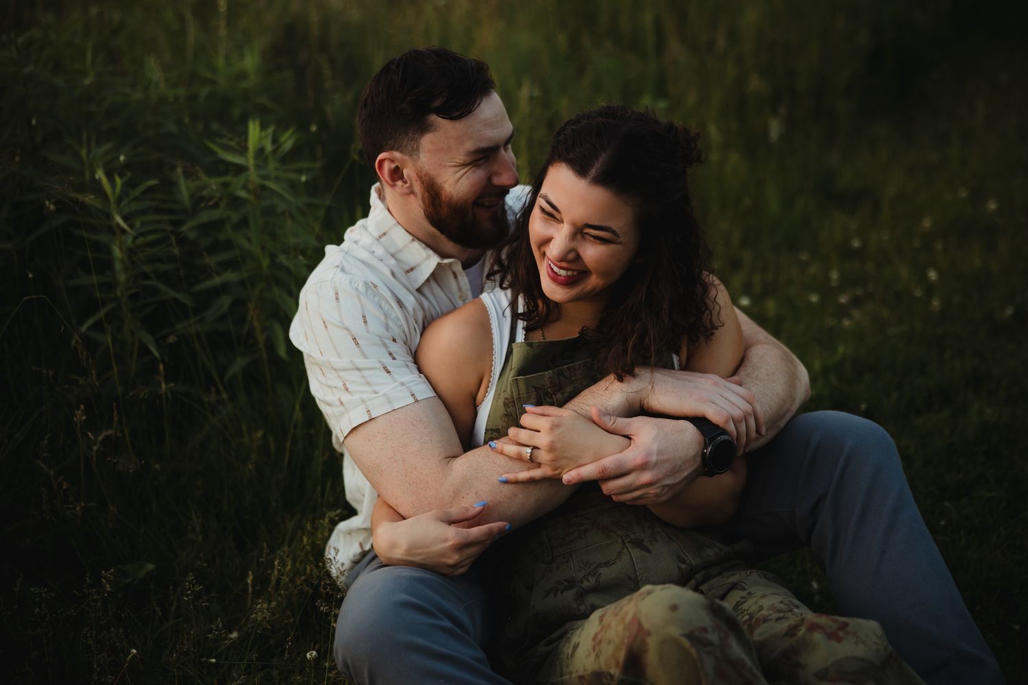 Intimate outdoor portrait session in natural evening light.