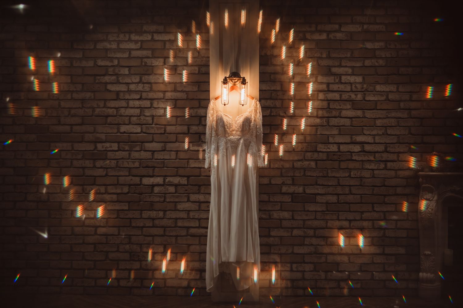 Candlelit brick wall creates romantic ambiance with glowing heart shape.