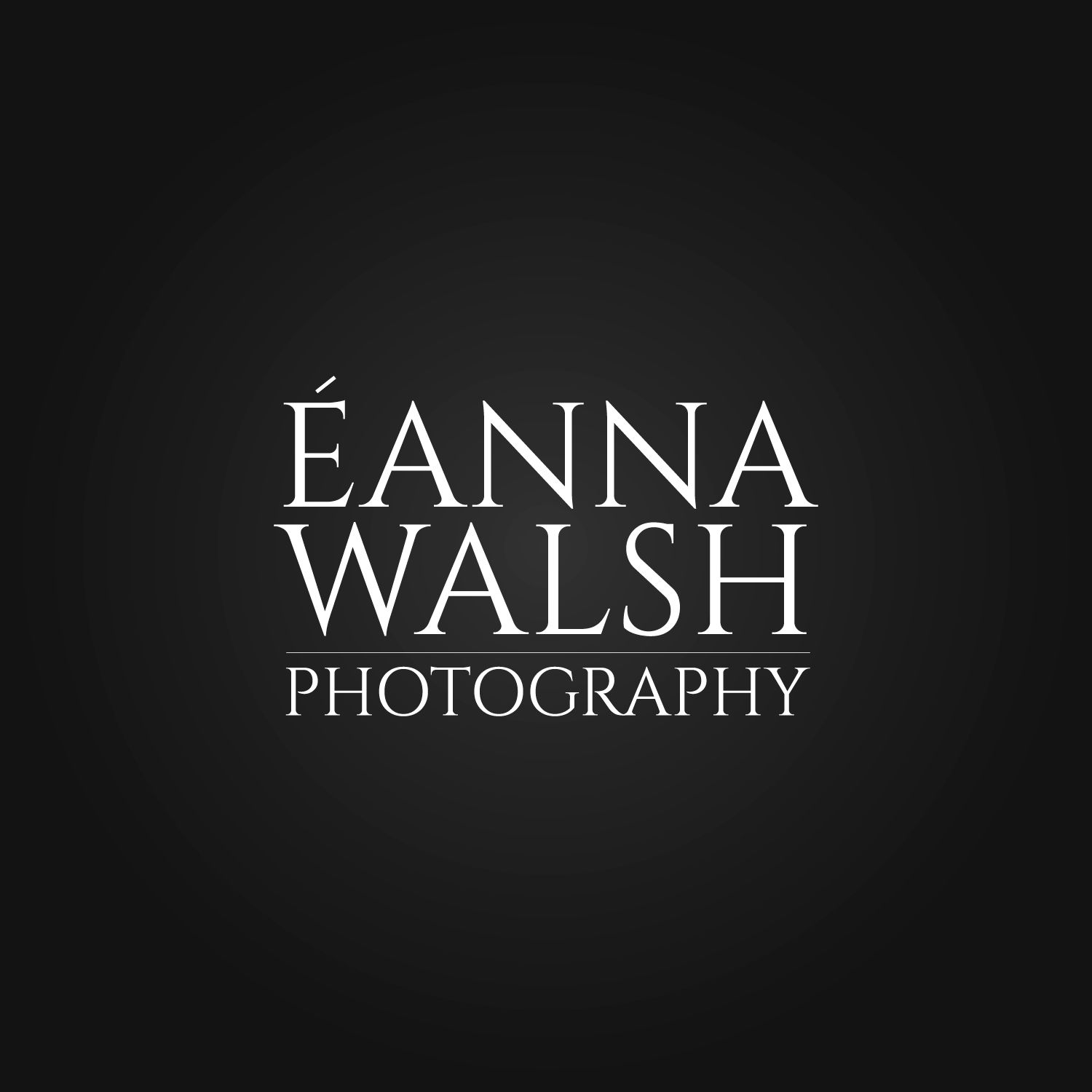 White text logo for Eanna Walsh Photography on a black background in an elegant serif font.