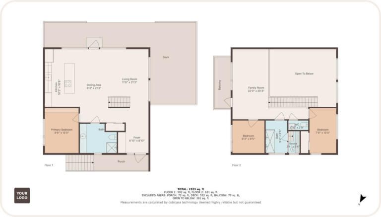 Detailed two-story residential floor plan showing room layouts, dimensions, and spatial flow for a modern home.