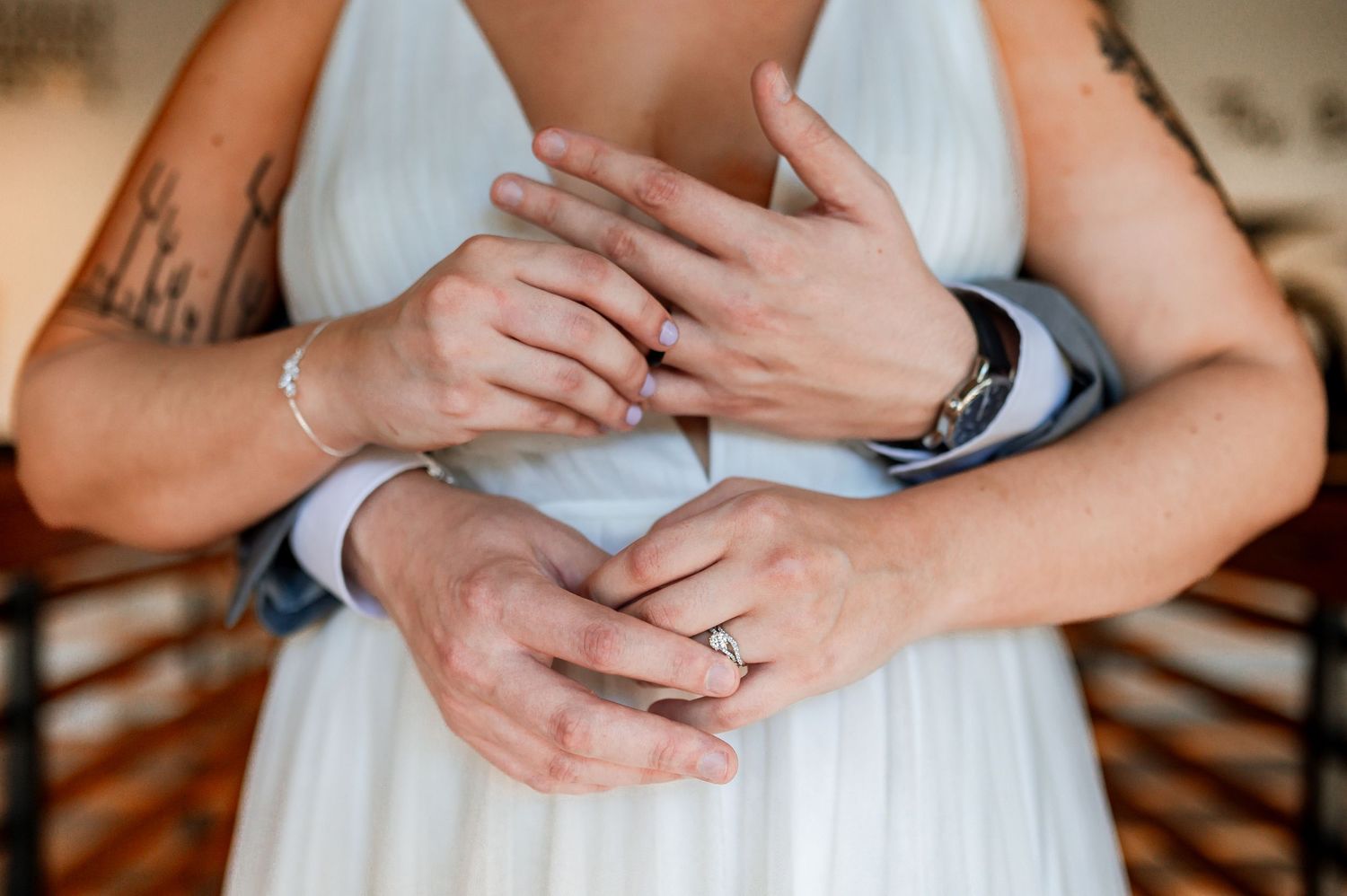 Knoxville Wedding Photographer_Luis Perez. Close-up shots of hands showing wedding rings and tender moments between newlyweds.