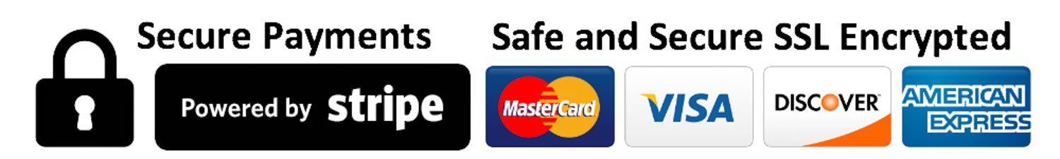 Secure payment options banner showing credit card logos and SSL encryption certification.
