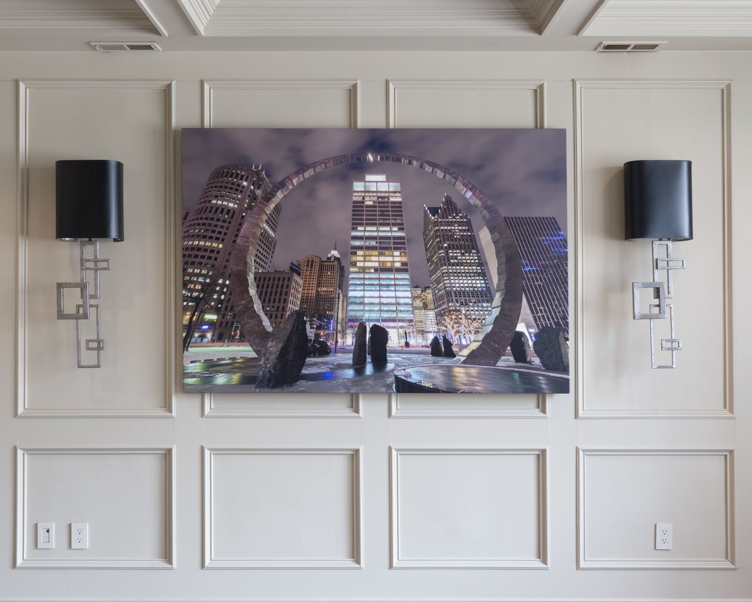 Image of Detroit by Alanna St Laurent hanging on a conference room wall at Futuramic in Detroit.