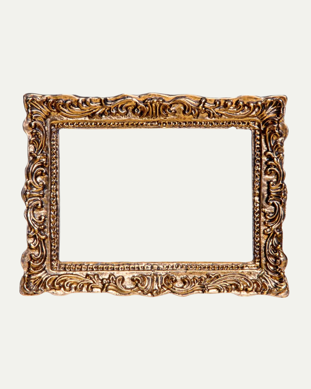 A gold and artistic-looking frame with a transparent background.