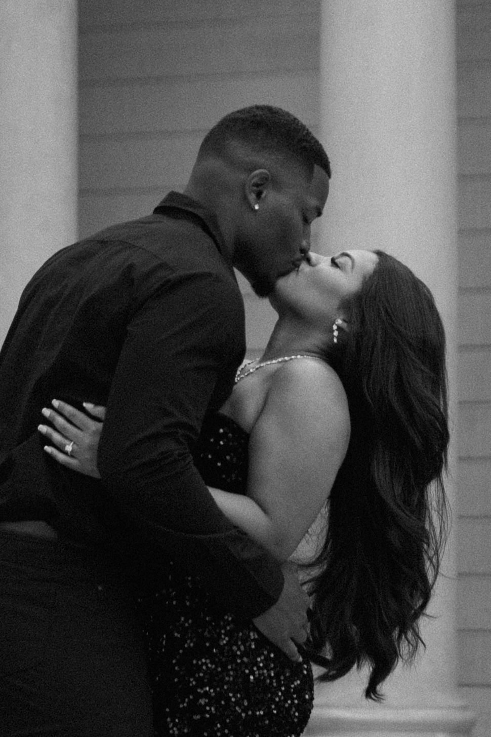 Couple posing for their engagement session at the Legion of Honor Museum in San Francisco, California, captured by Makayla Miranda Photo