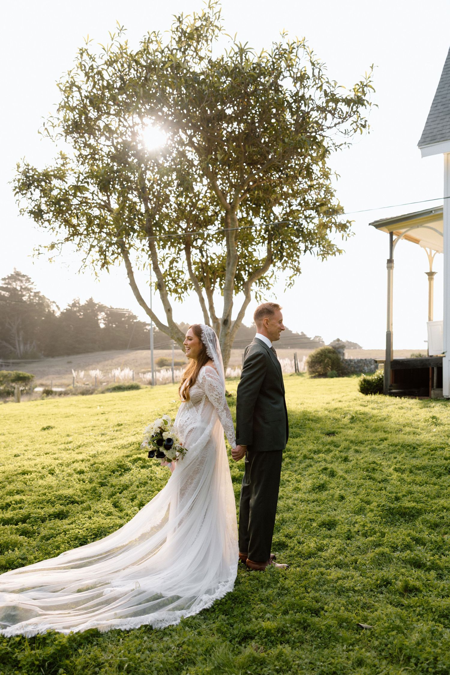 First look bride and groom on wedding day at Spring Ranch in Mendocino, California, captured by Makayla Miranda Photo