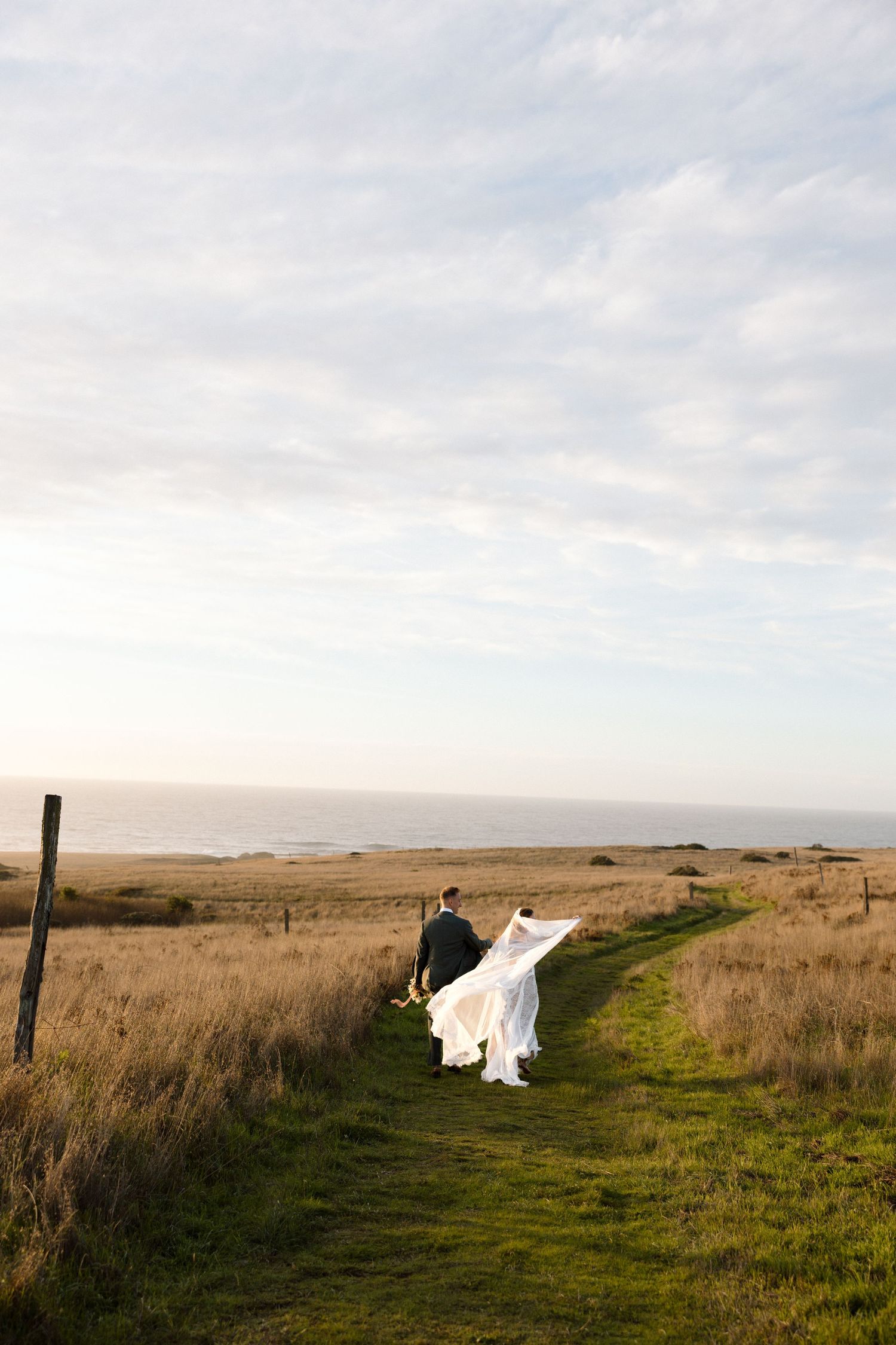 Wedding day golden hour portraits at Spring Ranch in Mendocino, California, captured by Makayla Miranda Photo