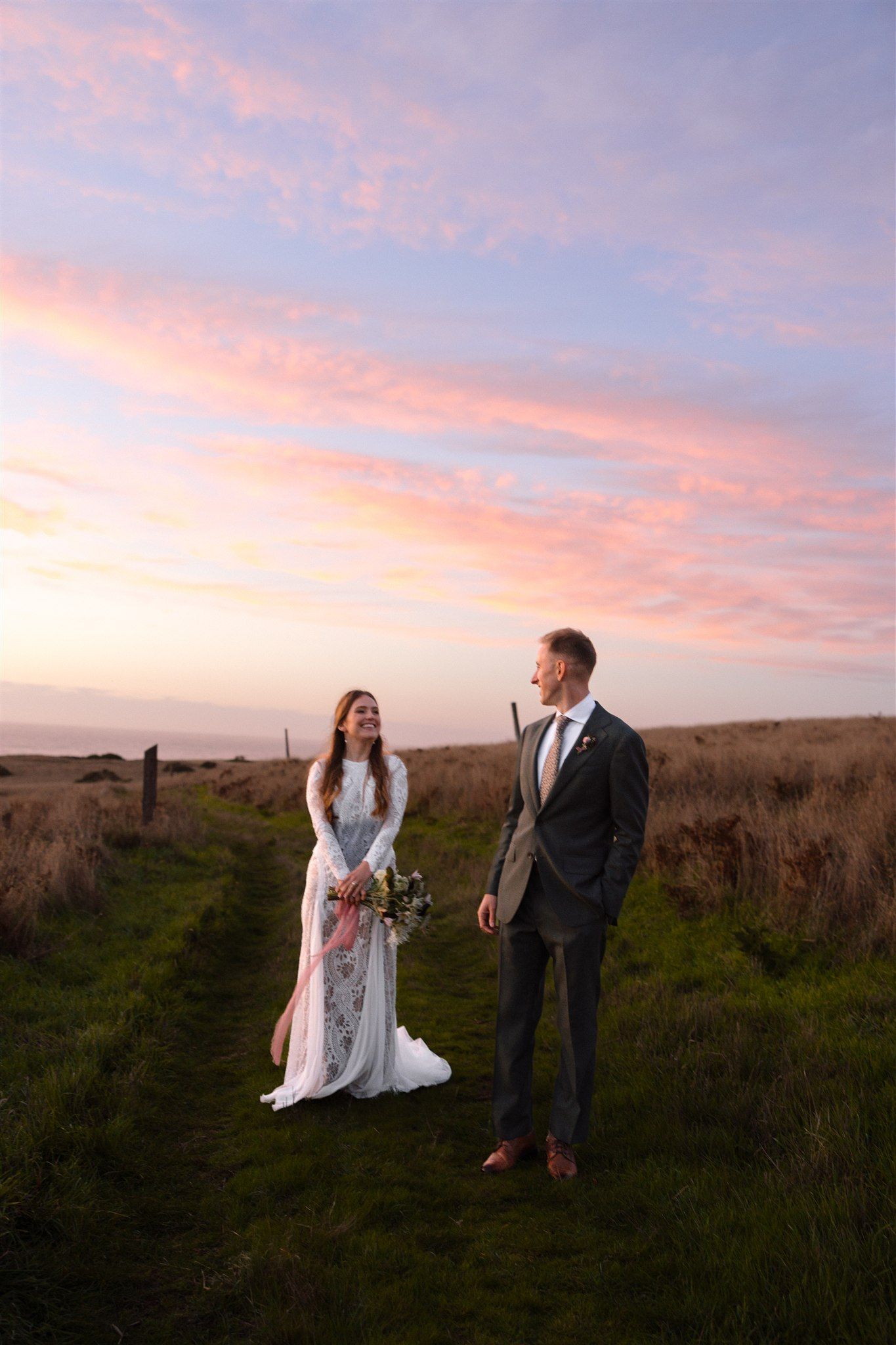 Wedding day golden hour portraits at Spring Ranch in Mendocino, California, captured by Makayla Miranda Photo