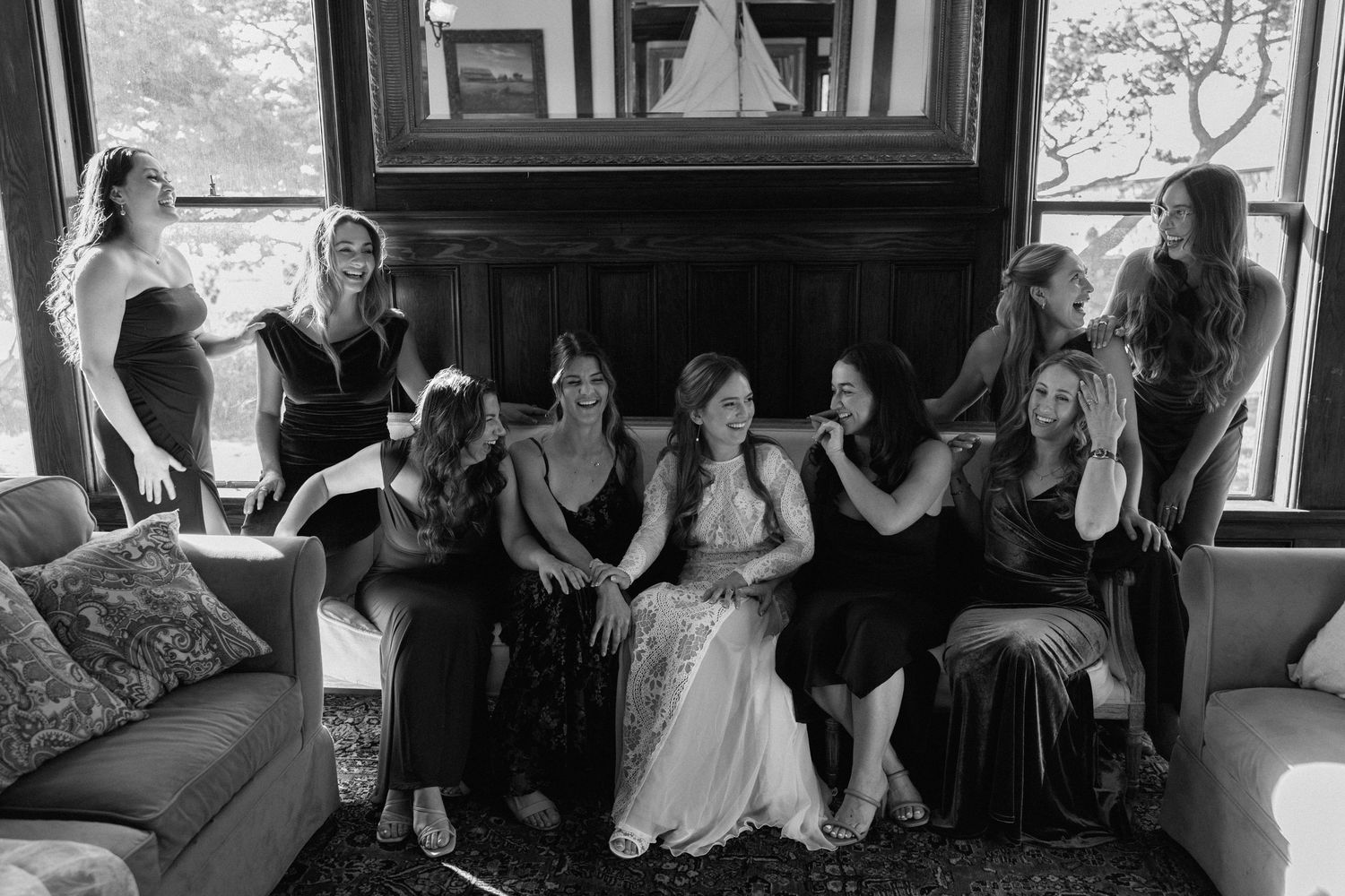 Bridesmaids on wedding day at Spring Ranch in Mendocino, California, captured by Makayla Miranda Photo