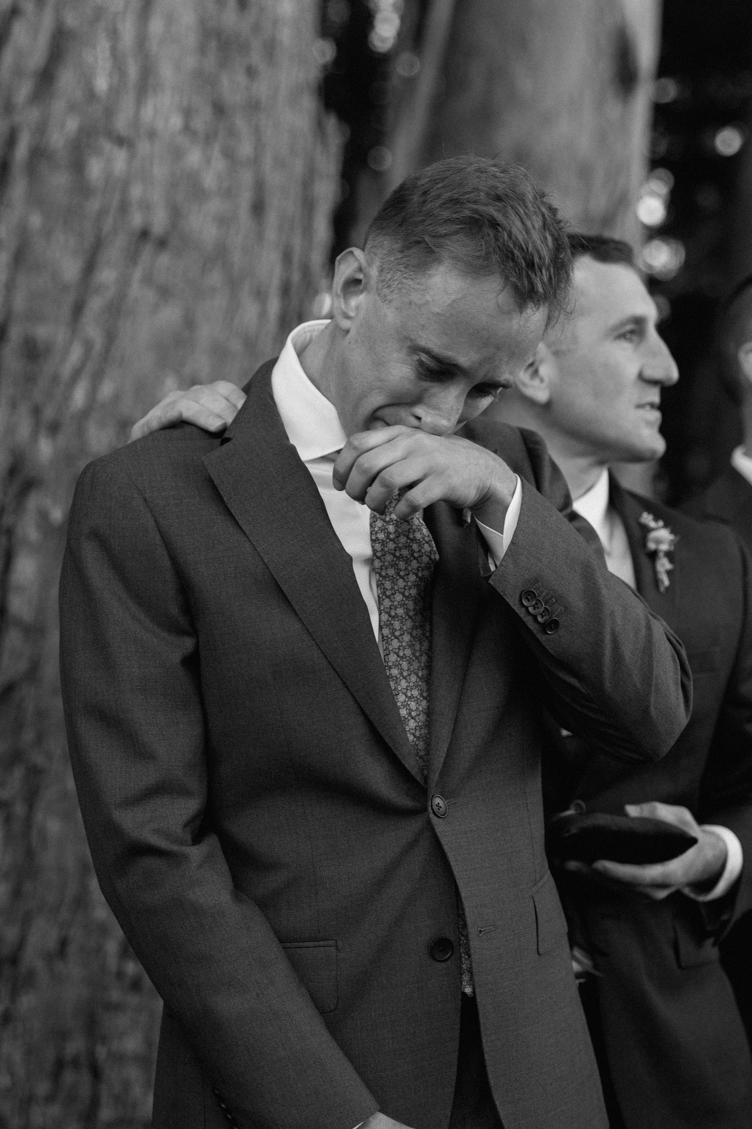 Wedding day groom at ceremony at Spring Ranch in Mendocino, California, captured by Makayla Miranda Photo