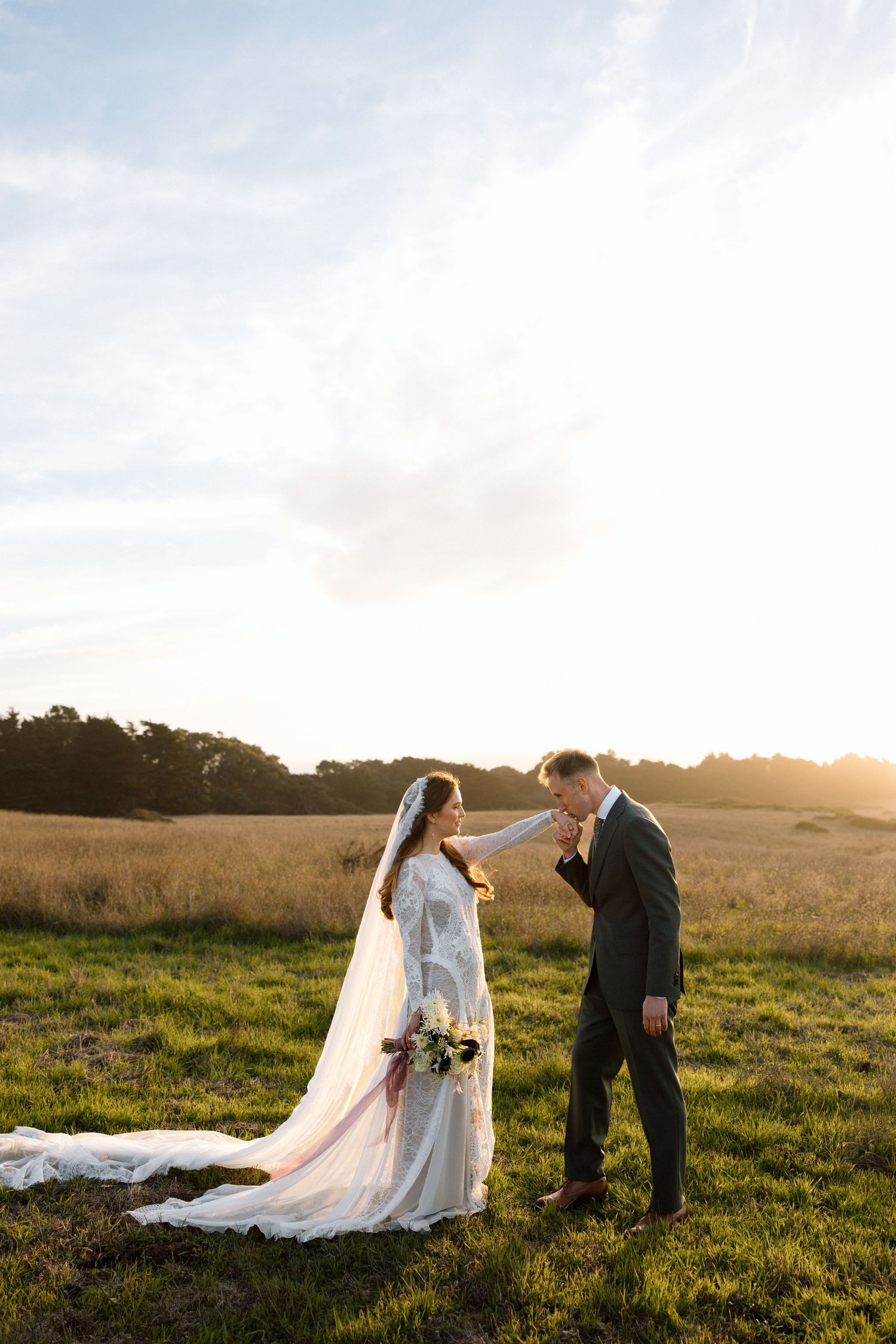 Wedding day golden hour portraits at Spring Ranch in Mendocino, California, captured by Makayla Miranda Photo