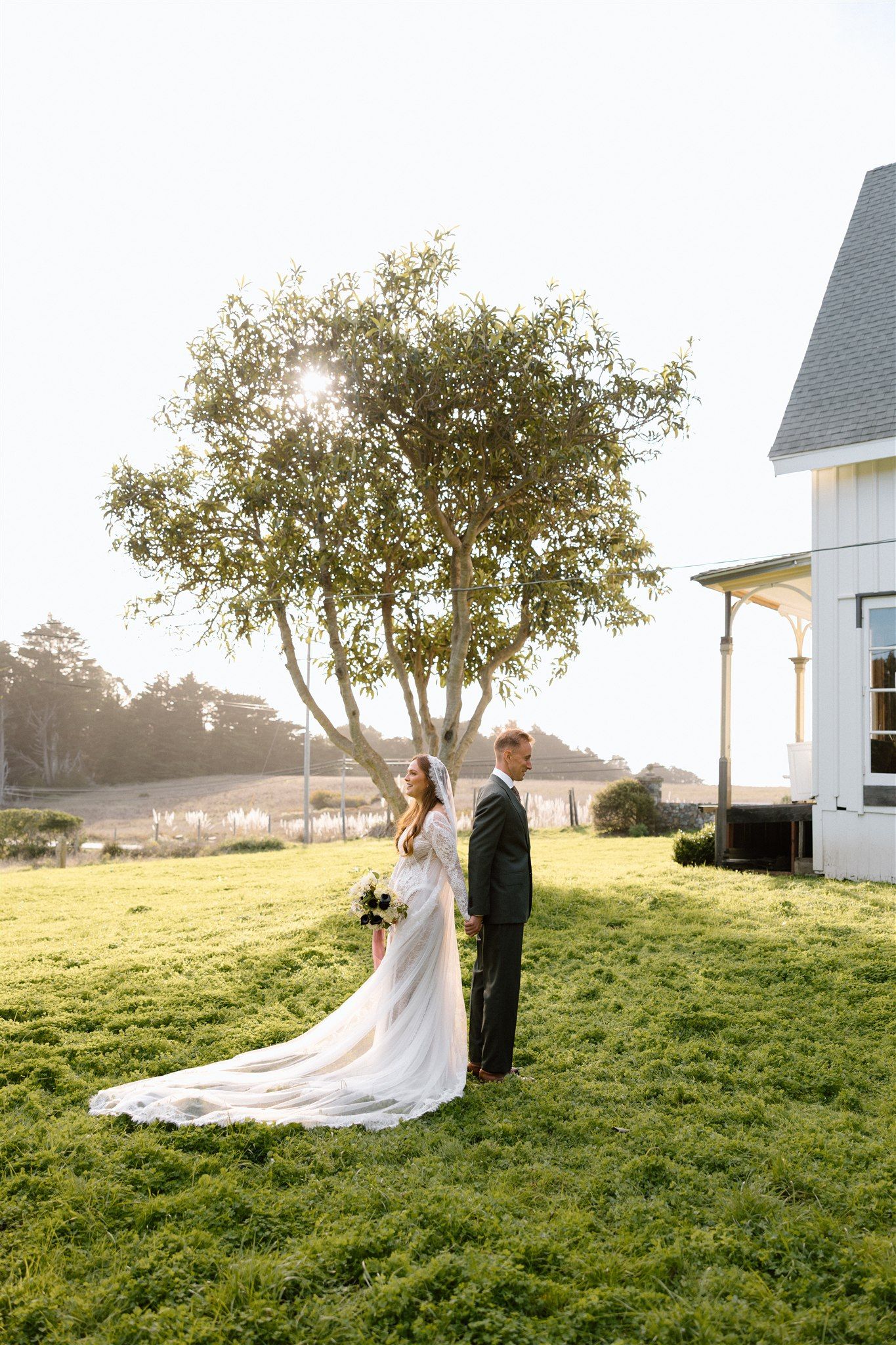 First touch on wedding day at Spring Ranch in Mendocino, California, captured by Makayla Miranda Photo