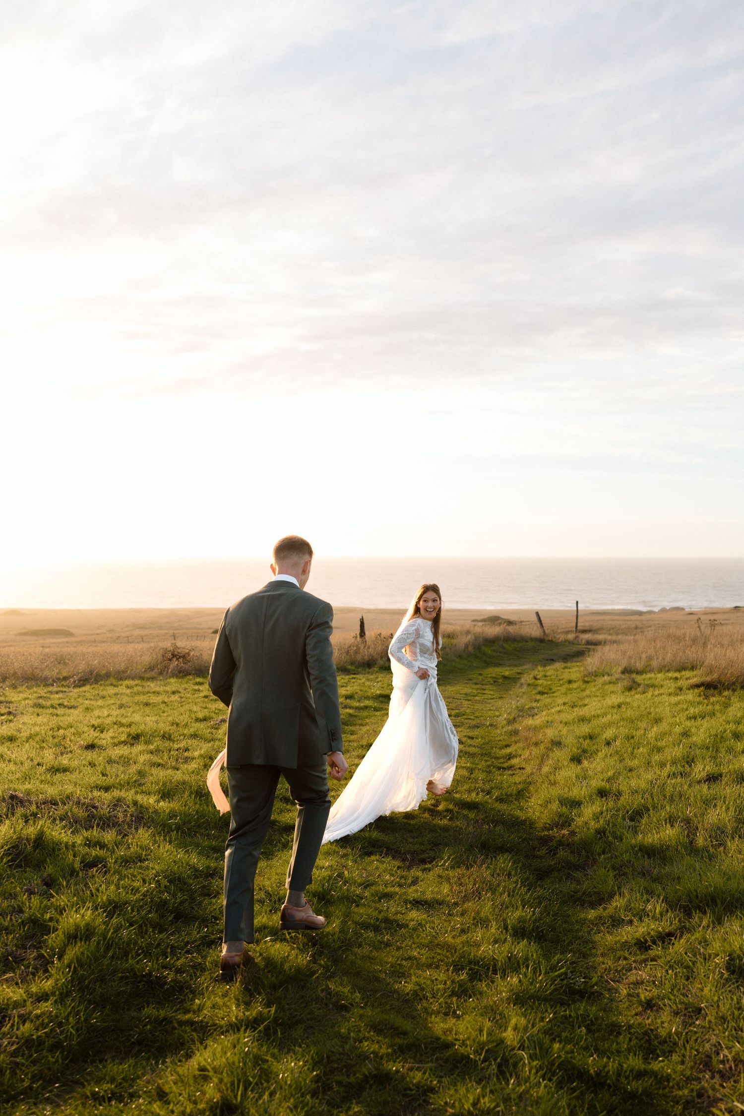 Wedding day golden hour portraits at Spring Ranch in Mendocino, California, captured by Makayla Miranda Photo