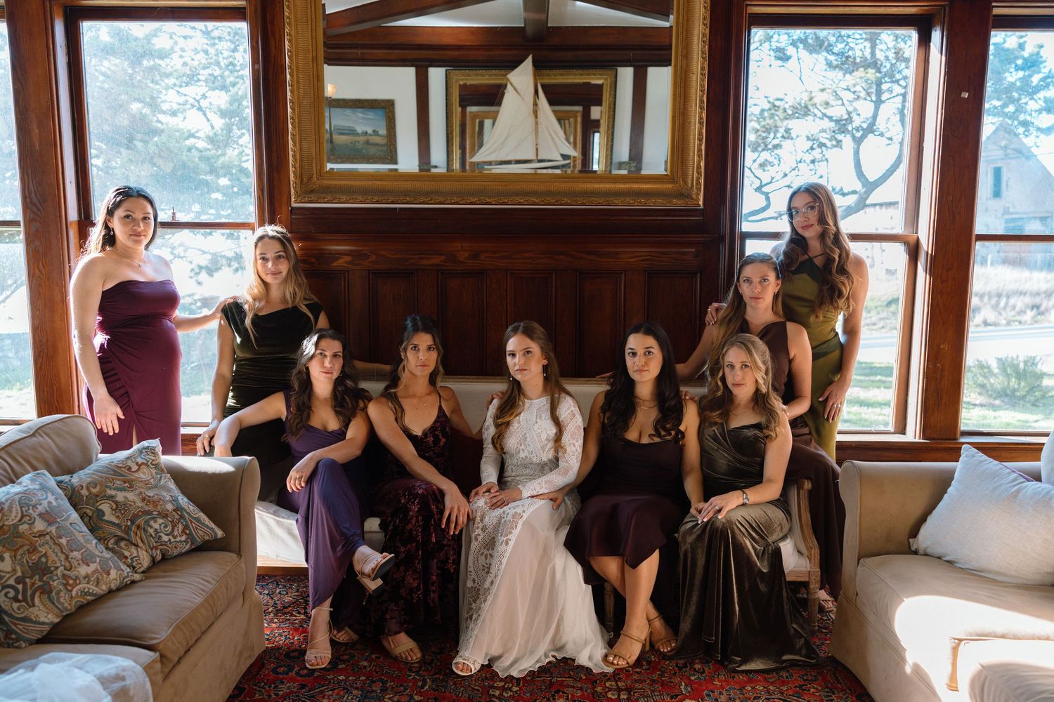 Bridesmaids on wedding day at Spring Ranch in Mendocino, California, captured by Makayla Miranda Photo