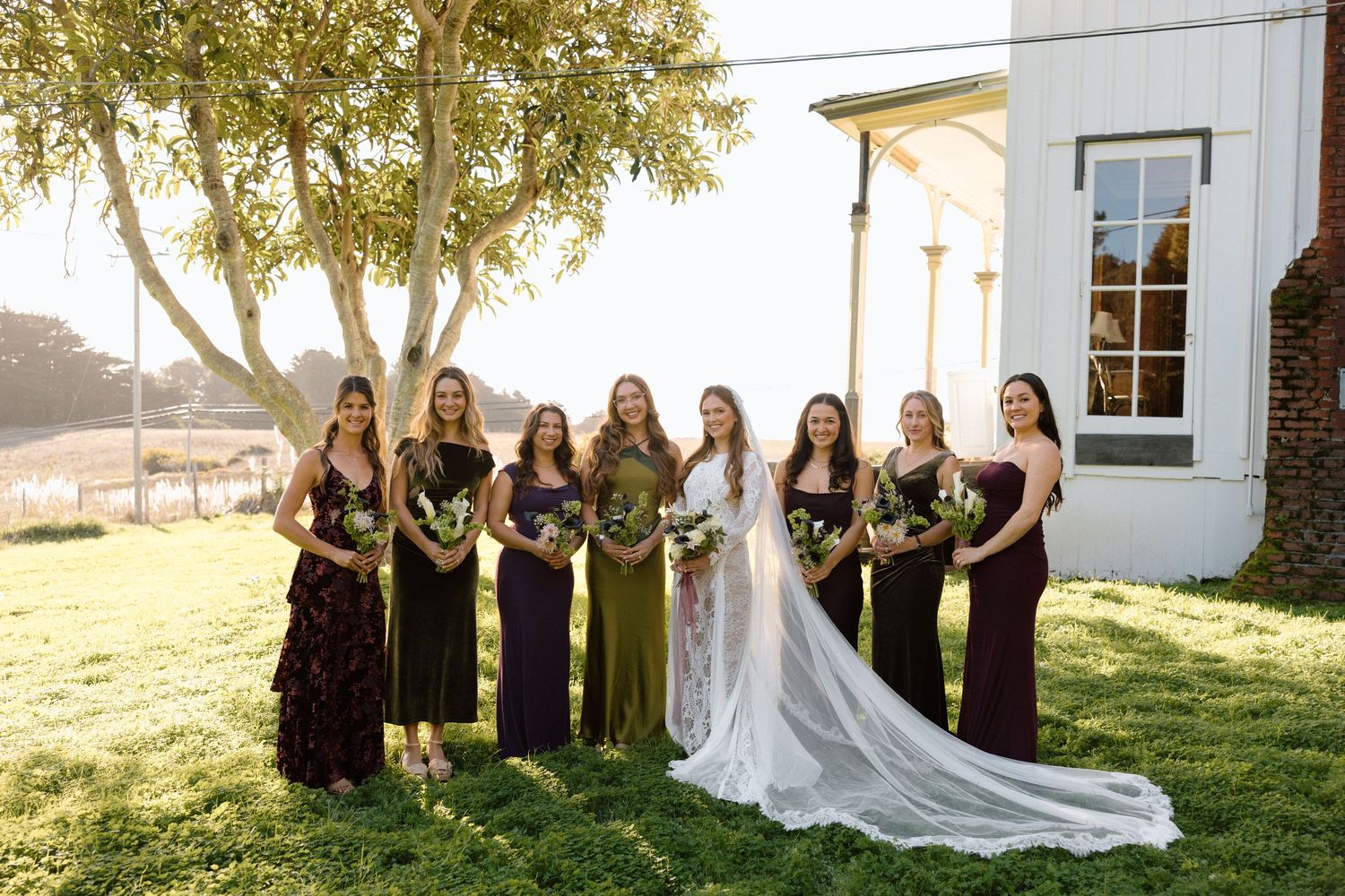 Bride and bridesmaids on wedding day at Spring Ranch in Mendocino, California, captured by Makayla Miranda Photo