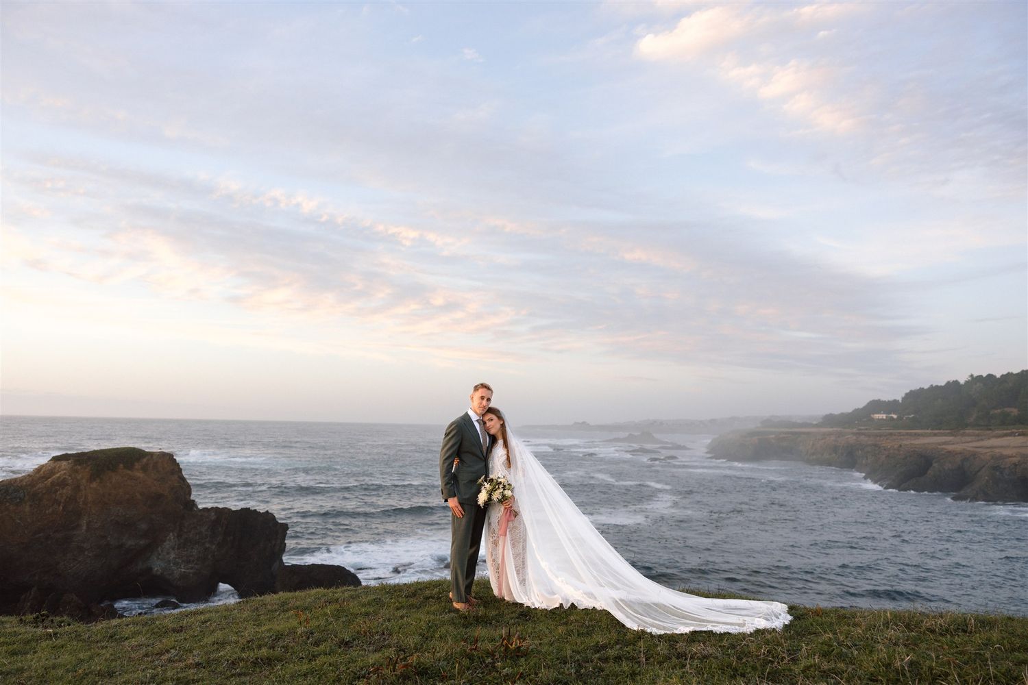 Wedding day golden hour portraits at Spring Ranch in Mendocino, California, captured by Makayla Miranda Photo