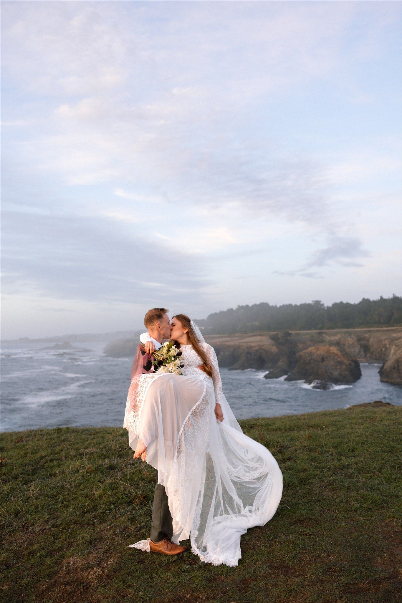 Wedding day golden hour portraits at Spring Ranch in Mendocino, California, captured by Makayla Miranda Photo