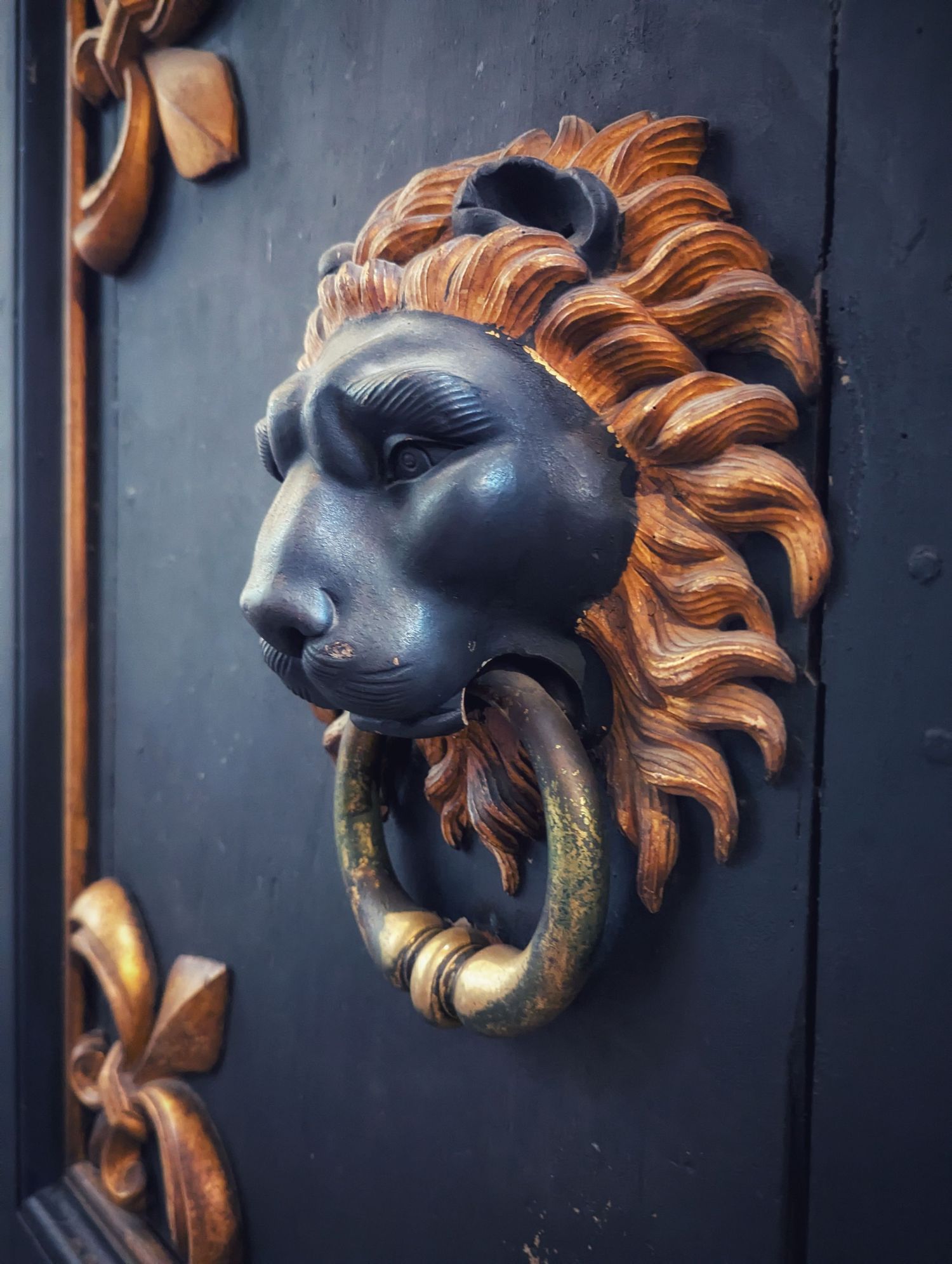 Close up image of an ornate door knocker
