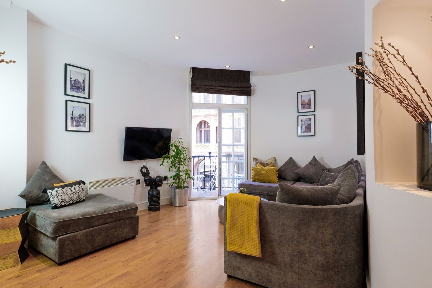 Interior photograph of modern Airbnb apartment in Leeds, showcasing natural light and contemporary design