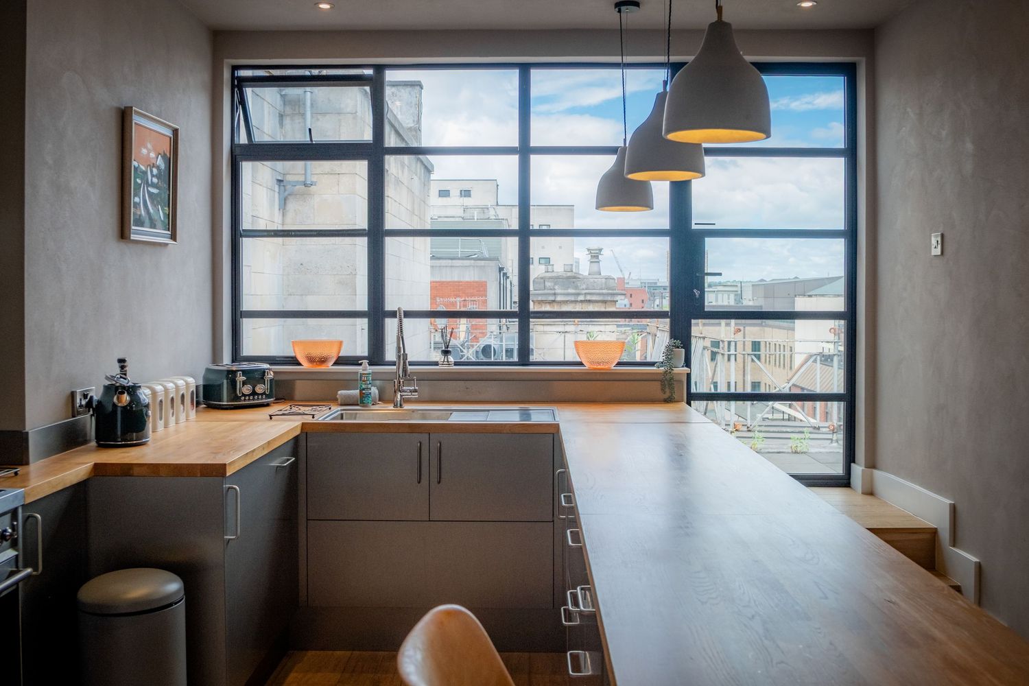 Interior photograph of exclusive Airbnb apartment in Leeds City Centre, showcasing warm textures and atmosphere