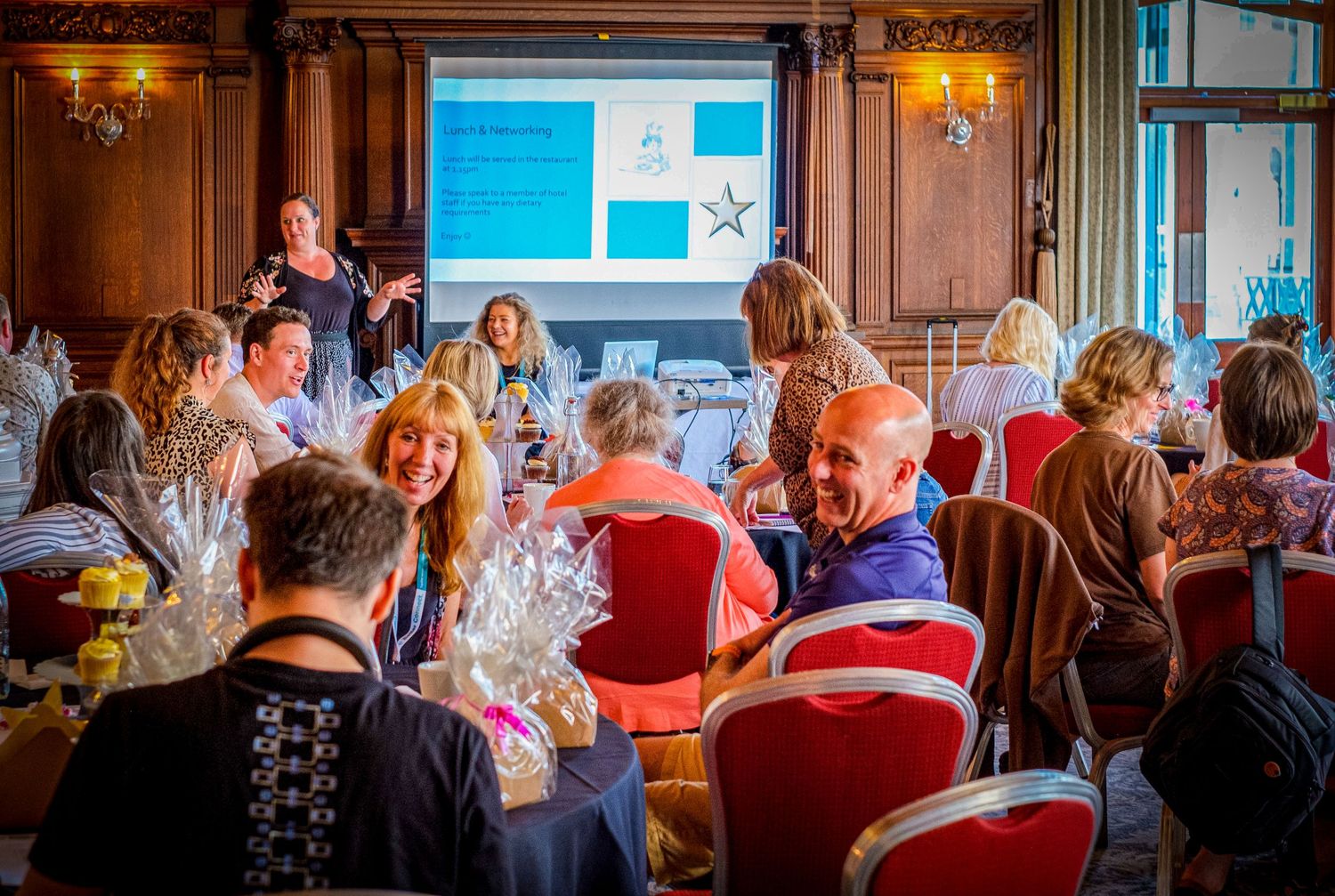 Event photograph capturing guests networking at Leeds business conference