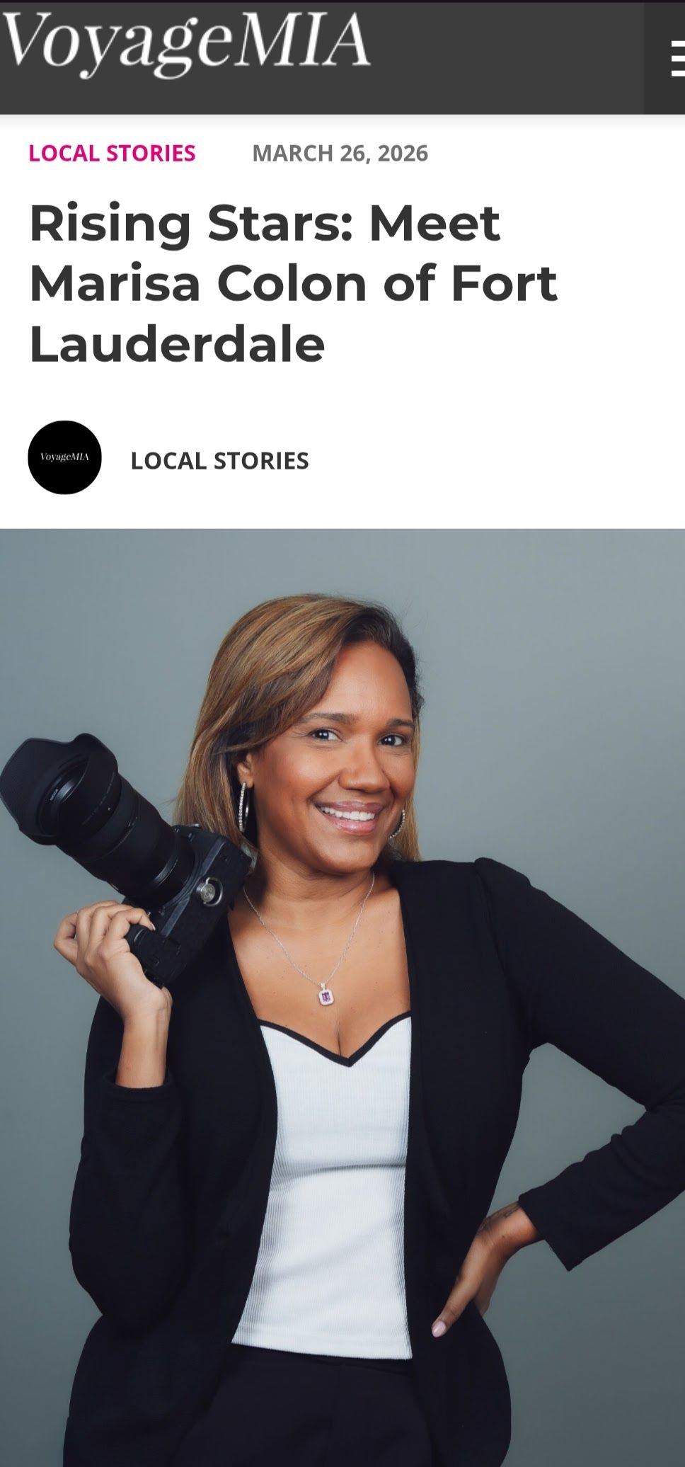 Marisa Colon, Fort Lauderdale photographer, featured in VoyageMIA Rising Stars article.