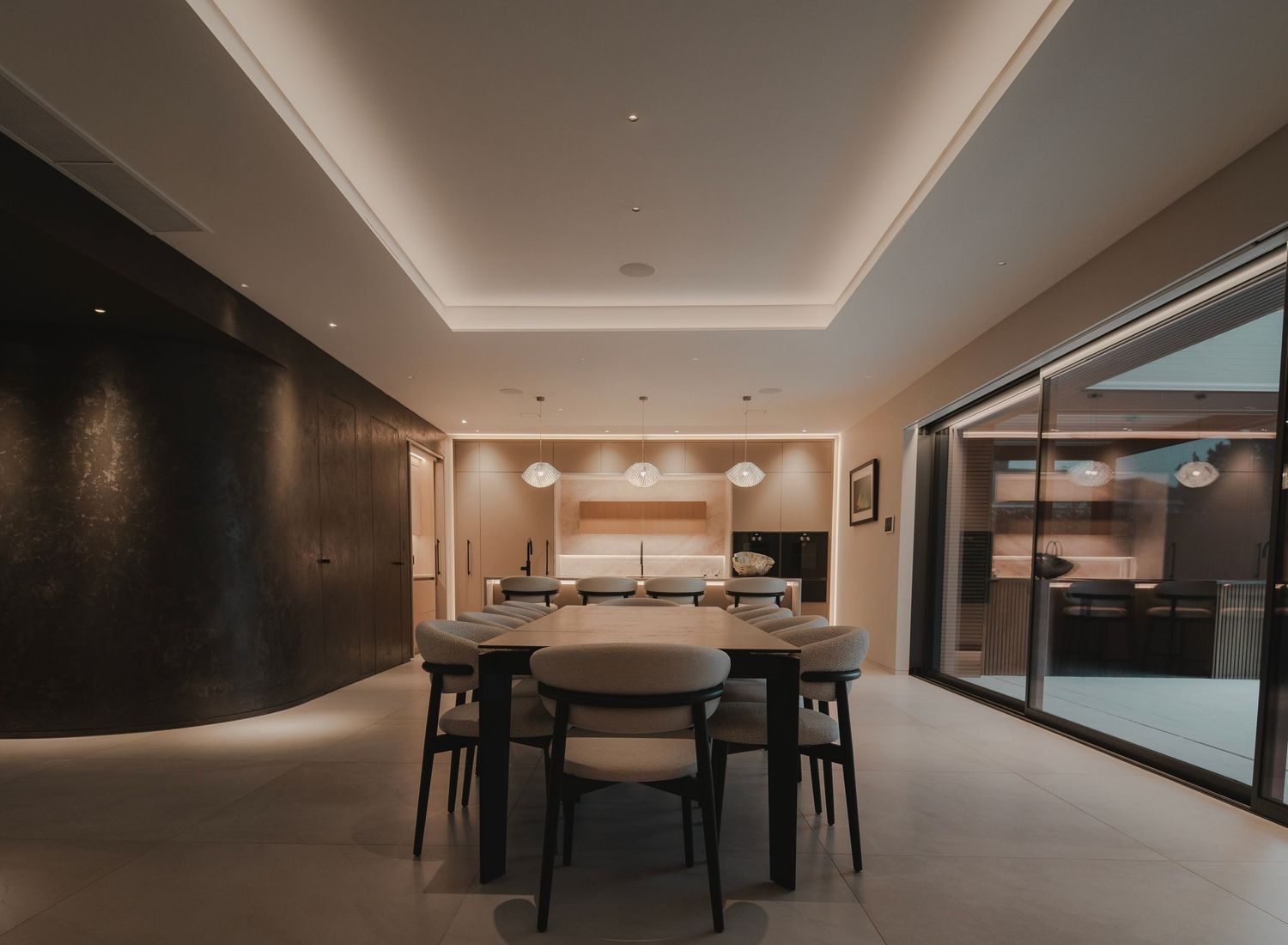 An interior photo of a kitchen, shot for an interior photoshoot at a modern house on the seafront