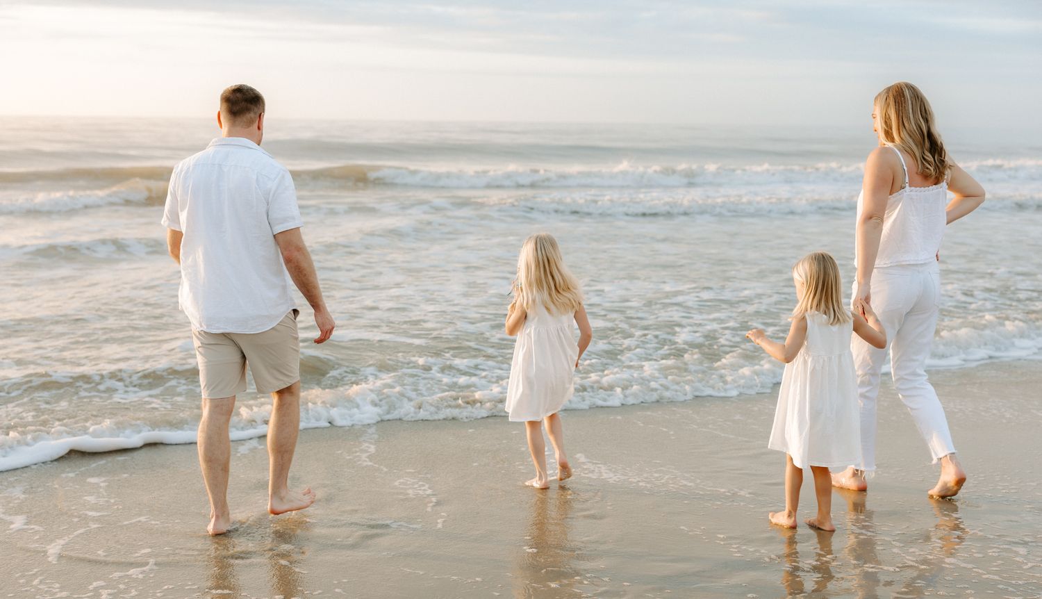 Family photography session at Hilton Head Island beach during sunrise