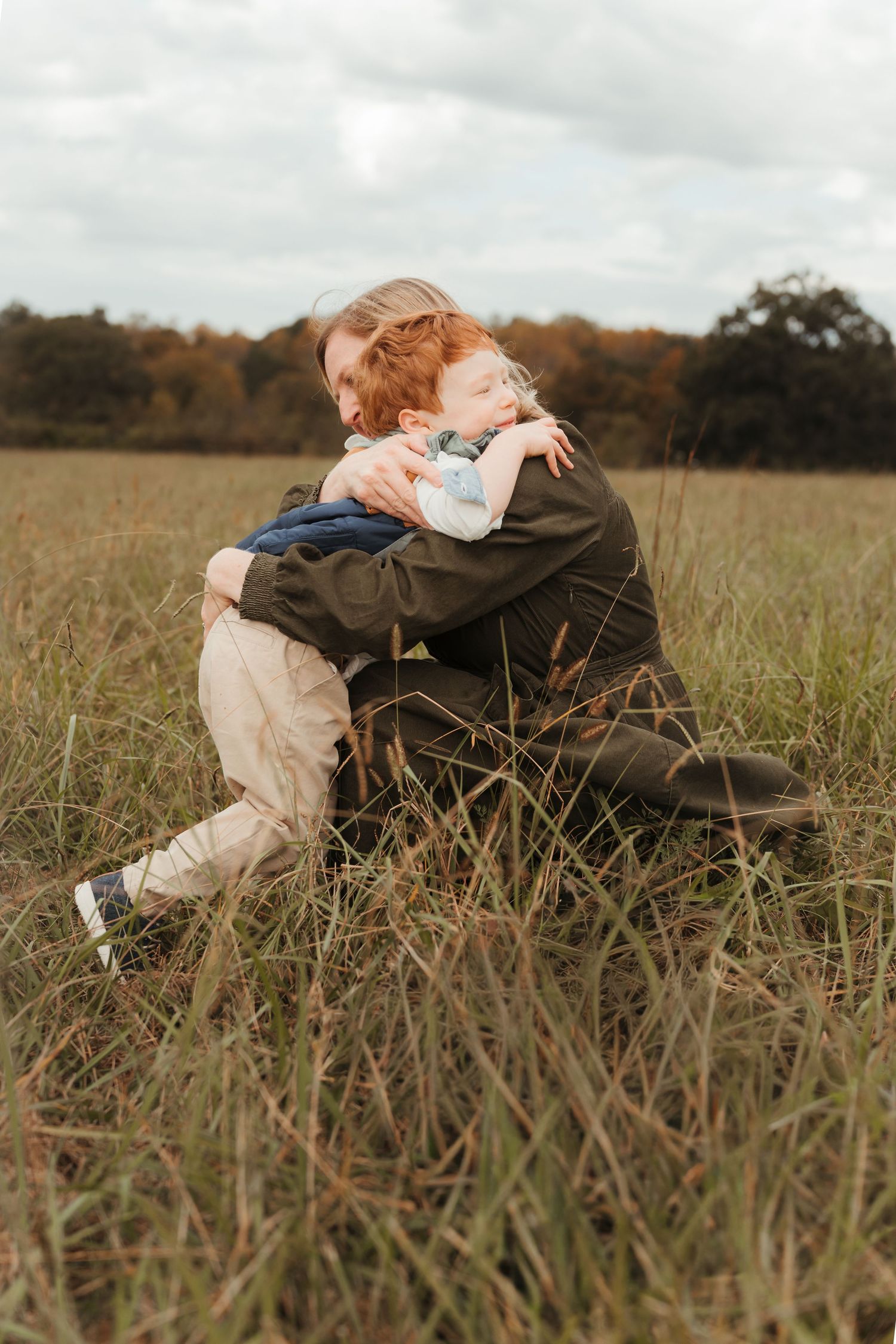 Sweet hugs for mom during this lifestyle family session at Five Blossoms Farm located in Clover, SC