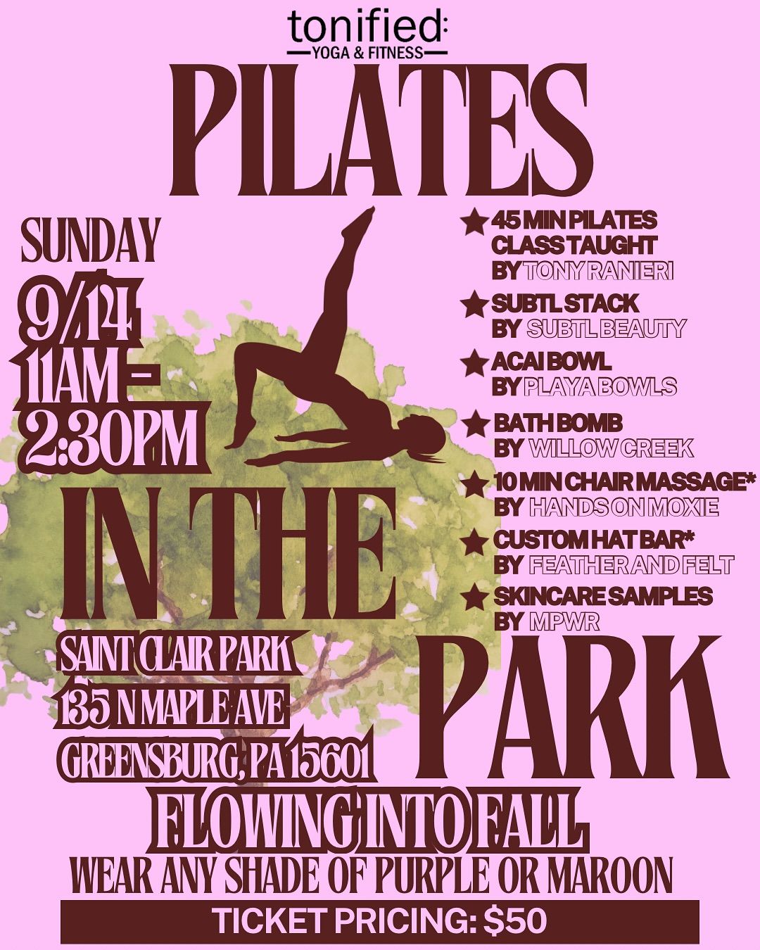 Event Flyer for Tonified Yoga & Fitness Pilates in the Park 2 event
