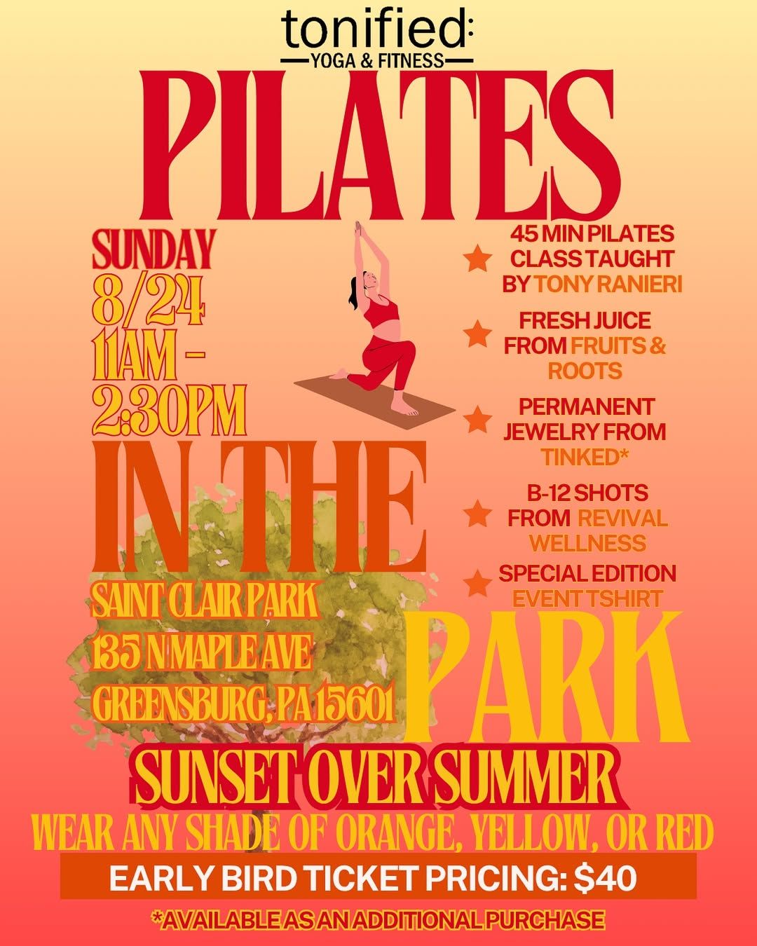 Event Flyer for Tonified Yoga & Fitness Pilates in the Park 3 event