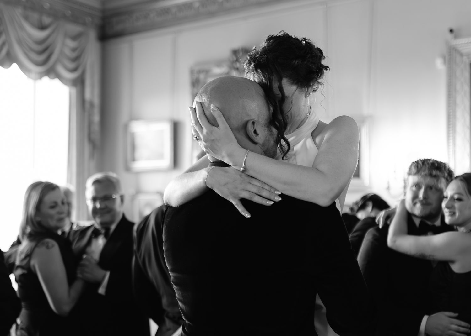 Black and white photos show couples dancing together at what appears to be a social gathering or celebration.