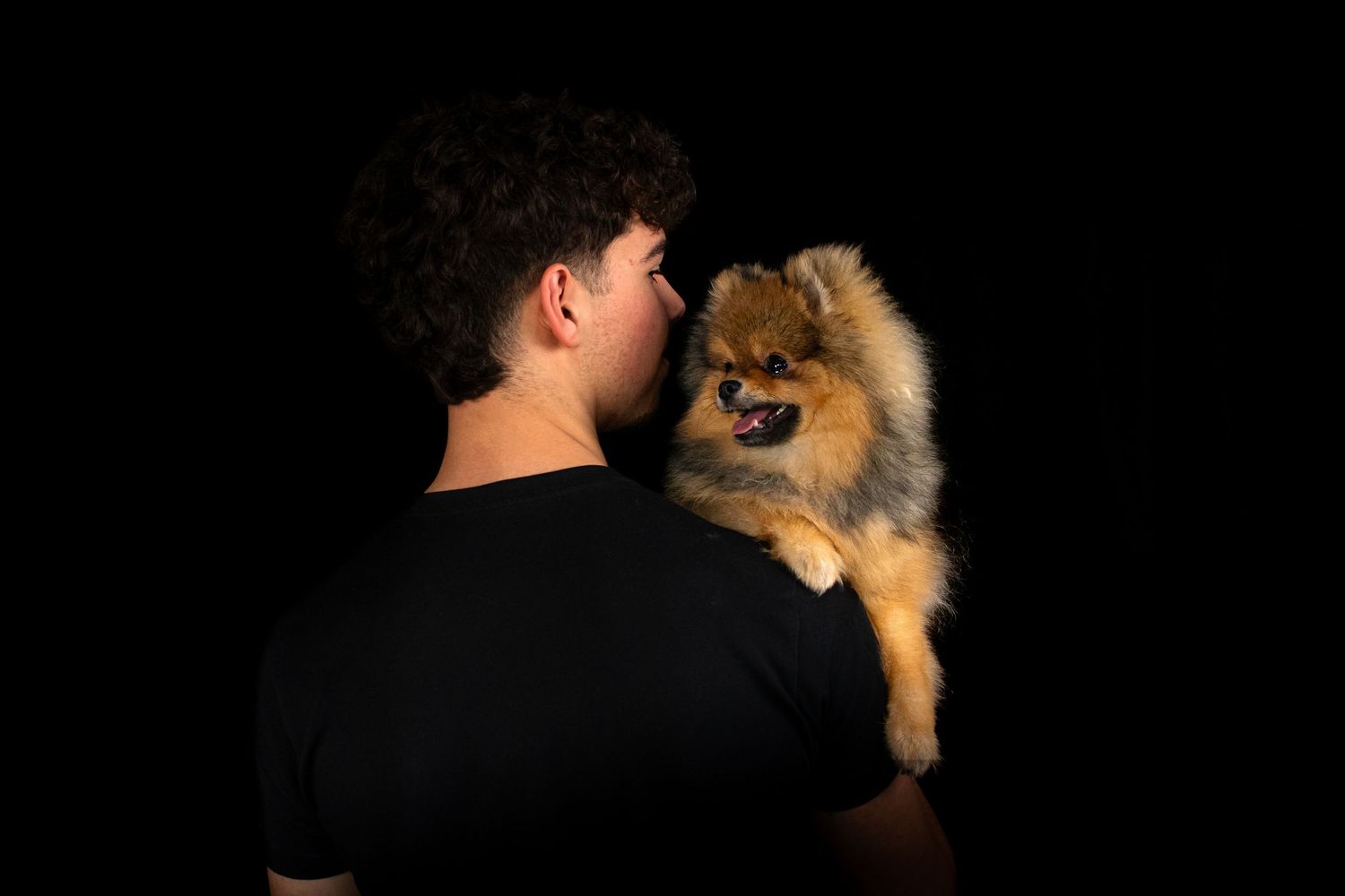 Portrait Wenaewe photographe Sarthe Le Mans Champagné Mulsanne photographe chien chevaux chat chiot studio fond noir spitz complicité regard